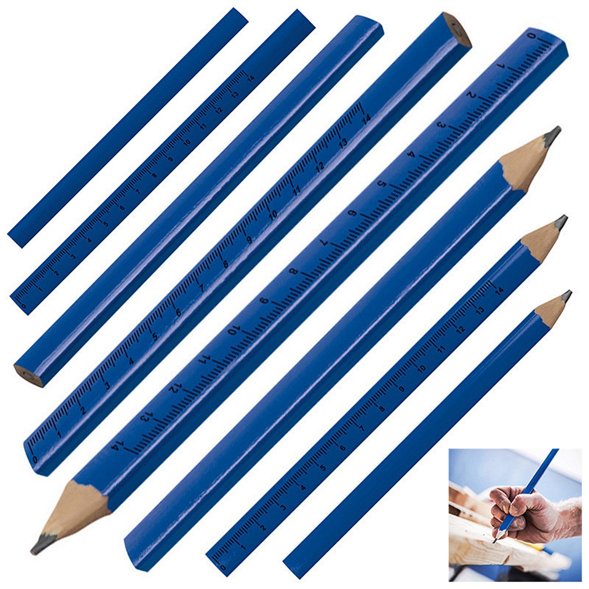 Easy Gifts Bleistift 10 Zimmermannsbleistifte / mit aufgedrucktem Lineal / 17,5cm / Farbe: