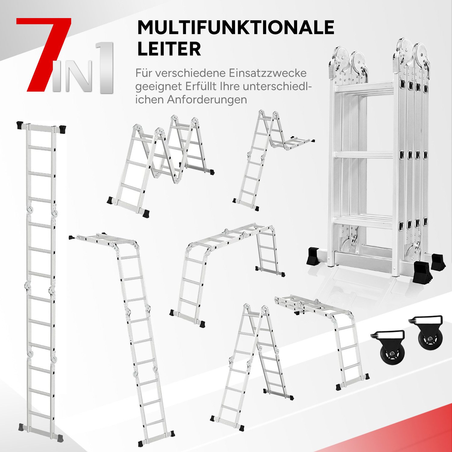 OUTIGO Vielzweckleiter Aluminium Multifunktionsleiter 4x3 Stufen, 3,5M Läng günstig online kaufen