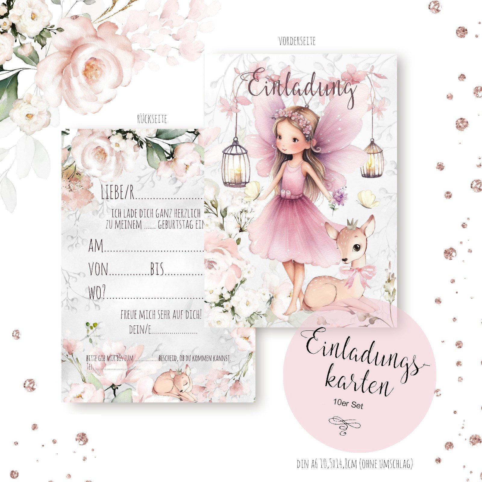 homestyle-accessoires Papierdekoration Kindergeburtstag Party 10erSet ELFEN Wimpelkette Einladungen, Cupcaketopper Elfenlizenzen Tischkarten MIT LIEBE GEFERTIGT