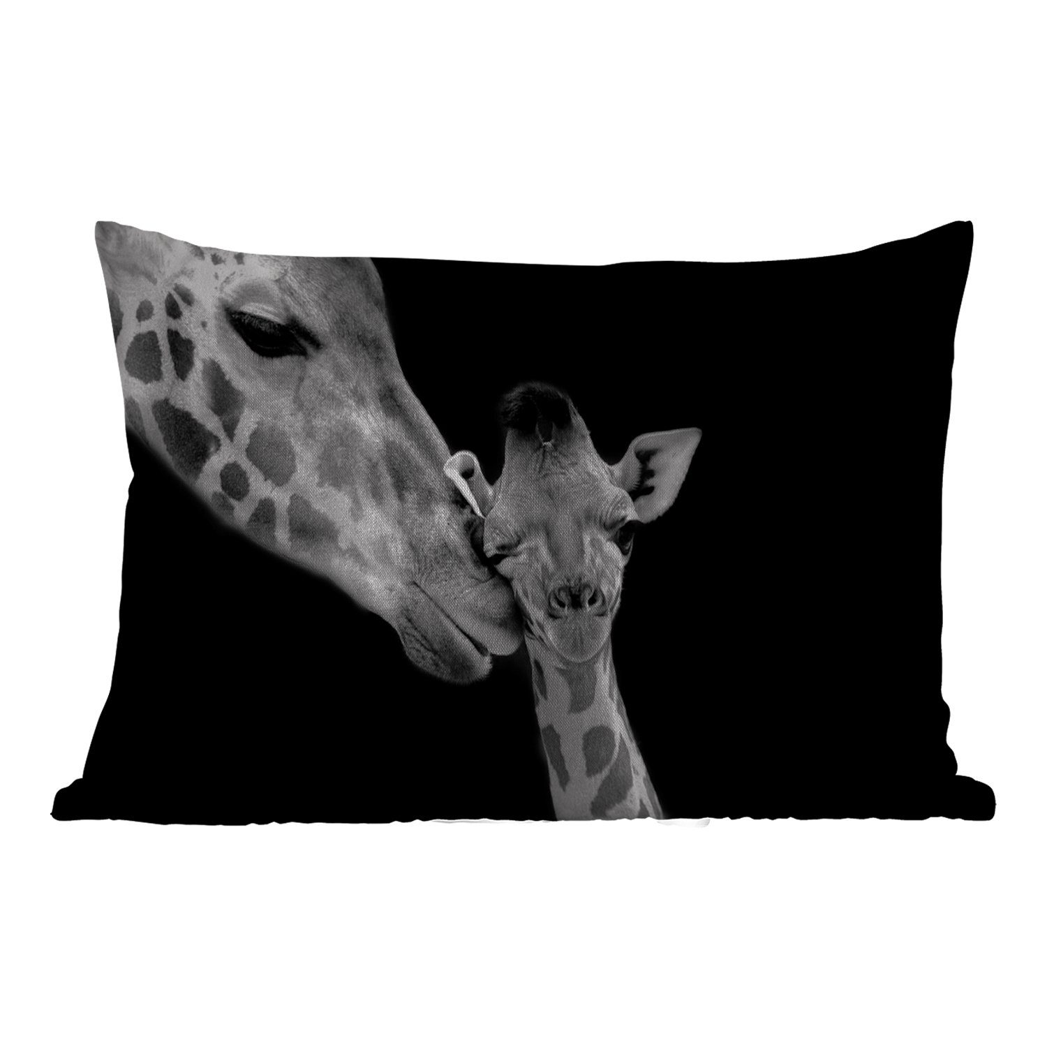 Polyester, - Outdoor-Dekorationskissen, MuchoWow Weiß Dekokissenbezug, Tiere - Giraffe Porträt, - Schwarz Dekokissen - Kissenhülle