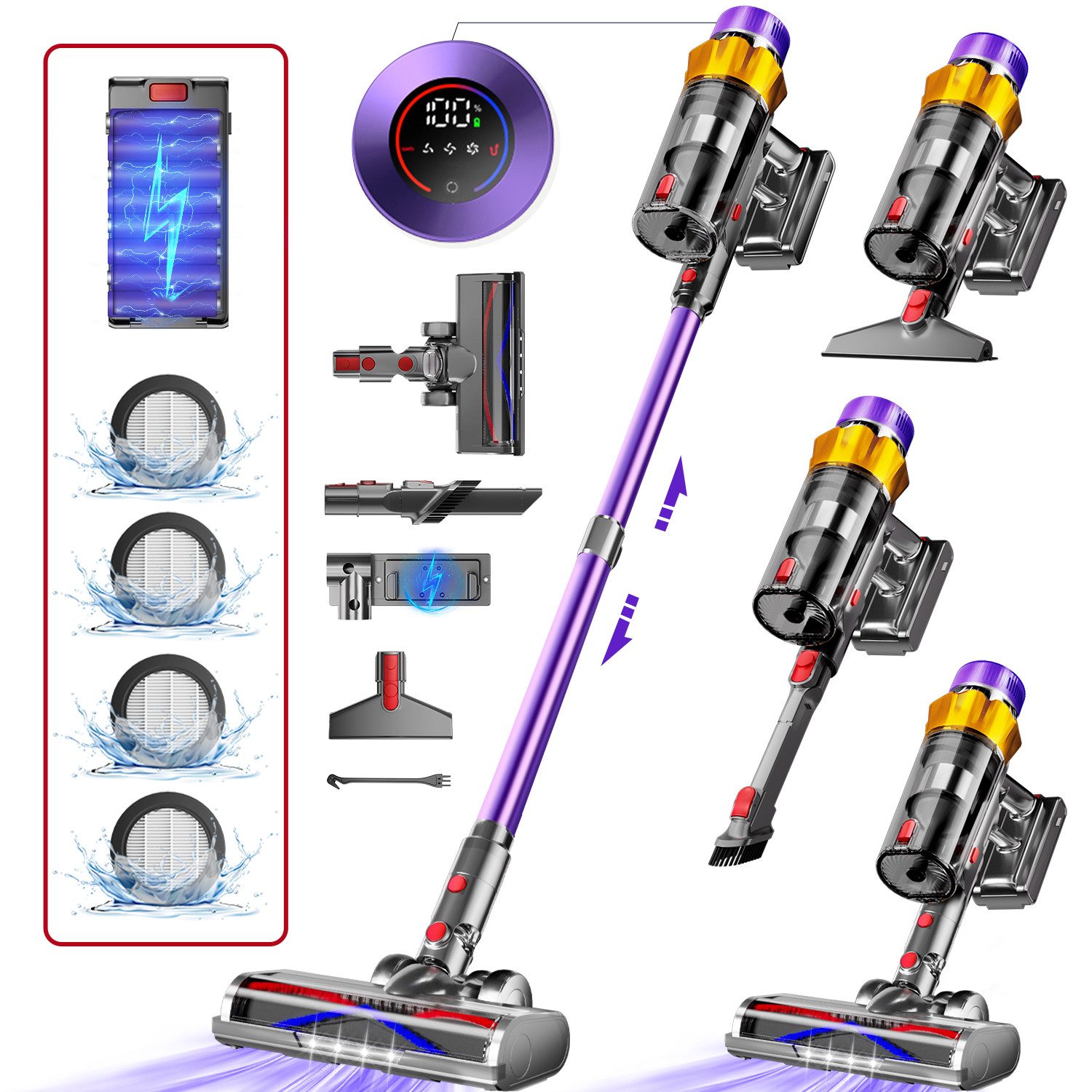 Homimaster Akku-Hand-und Стальной пылесос Akku Пылесосы,80KPa Akkusauger, Kabelloser Пылесосы, HEPA*4, 650W handstaubsauger mit akku, Пылесосы mit 2200mAh Langzeitakku, Bis zu 70 Min Laufzeit, 2L Staubbehälter, Kabelloser Пылесосы für Tierhaare, Teppich und Hartböden