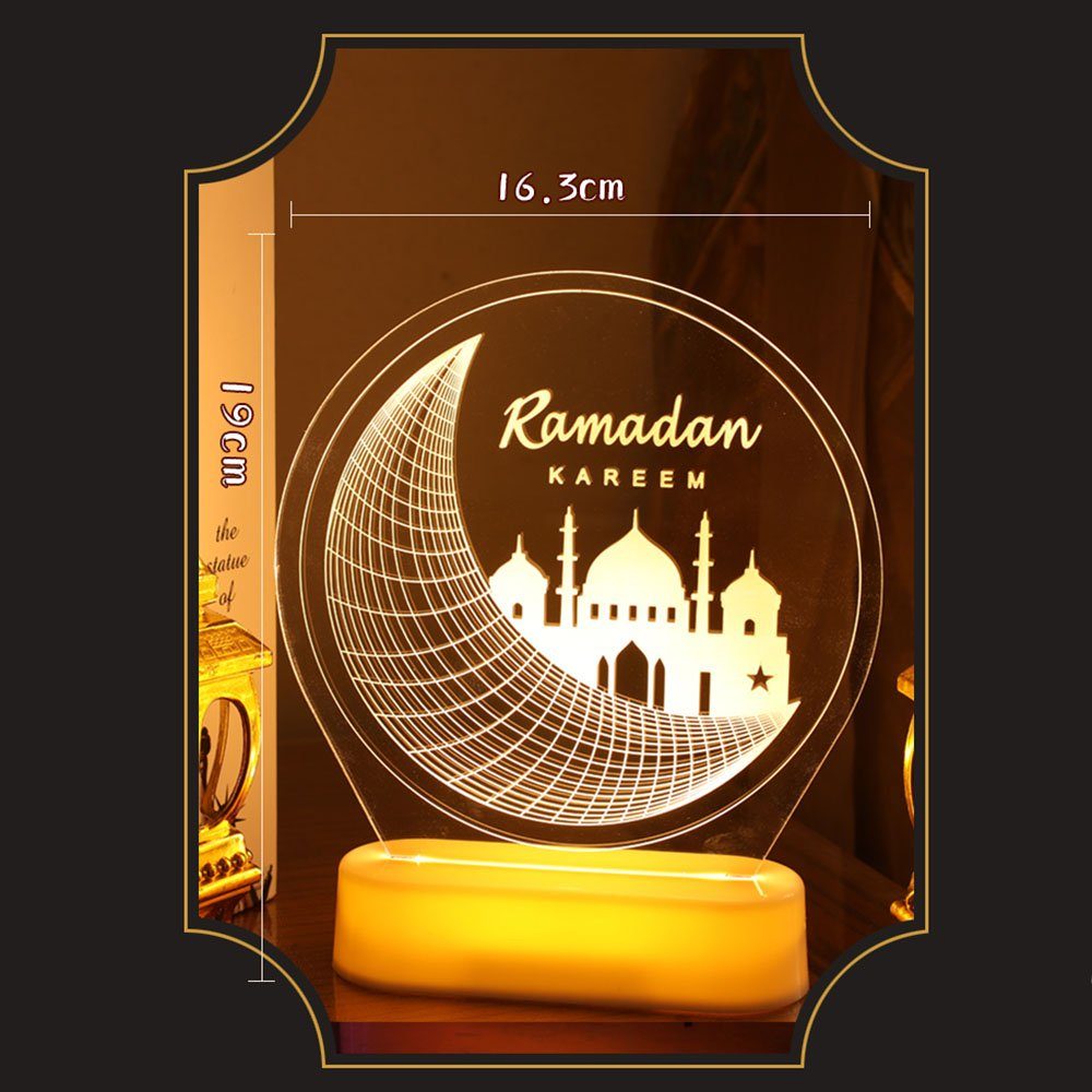 LED 3D-Illusion, Sunicol Mubarak Batterie/USB, warmweiß, Ramadan Nachtlichter, Nachtlicht Warmweiß