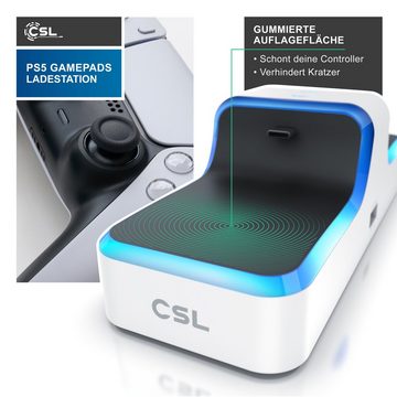 CSL Controller-Ladestation (1000 mA, für PS5, Twin Charge, Ladegerät, wireless, USB Ladekabel, LED Anzeige)