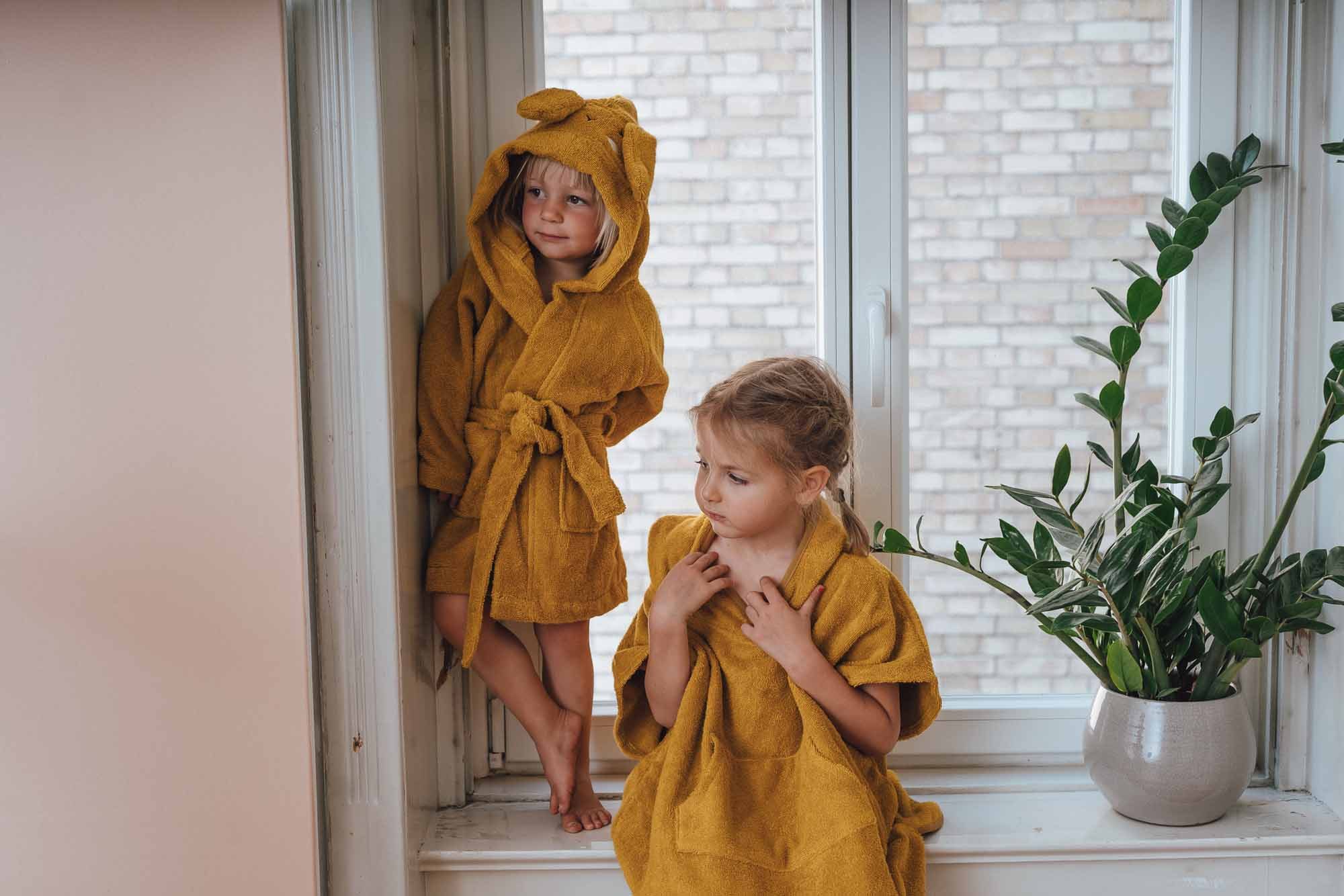 kikadu Badeponcho Poncho Hase Mustard, kuschelig weich Bio-Baumwolle