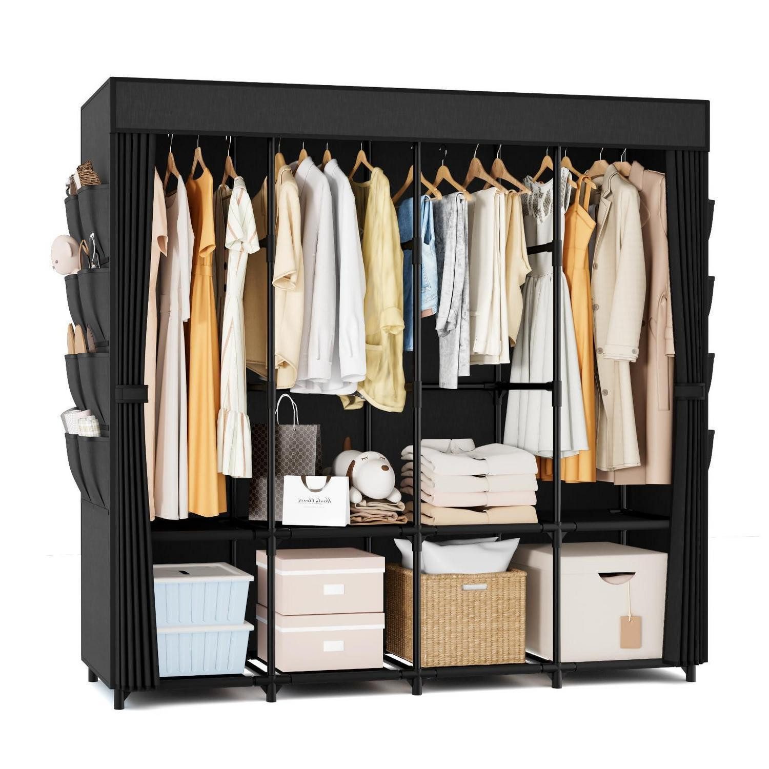 LuxusKollektion Stoffschrank Stoffkleiderschrank Schwarz 170x45x167cm
