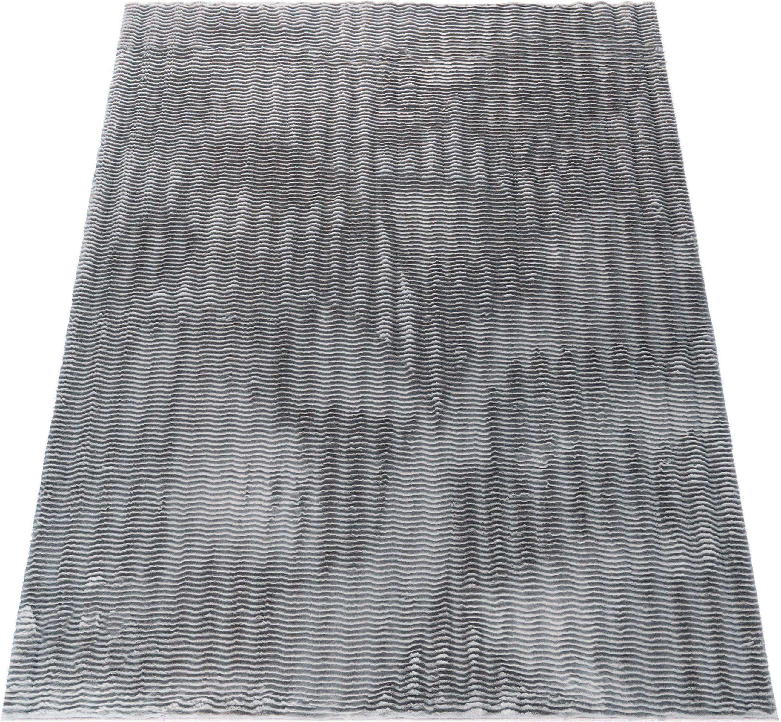 Paco Home Hochflor-Teppich Arnheim 743, rechteckig, Höhe: 27 mm, Uni Farben, Wellen Muster, besonders weich, Hoch-Tief Effekt