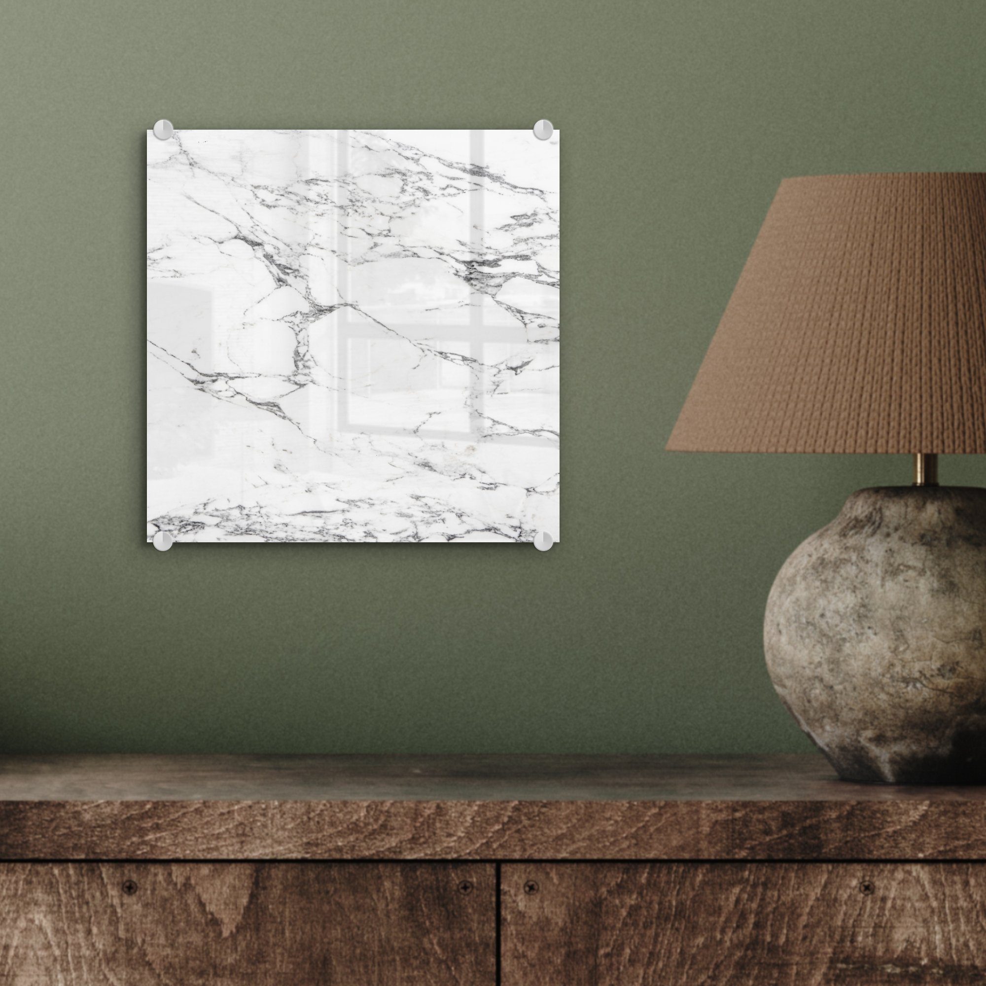 MuchoWow Acrylglasbild - Schwarze - Foto durch Wandbild Bilder auf - Glas St), (1 Glas Glasbilder auf weißen Marmor, Wanddekoration Muster