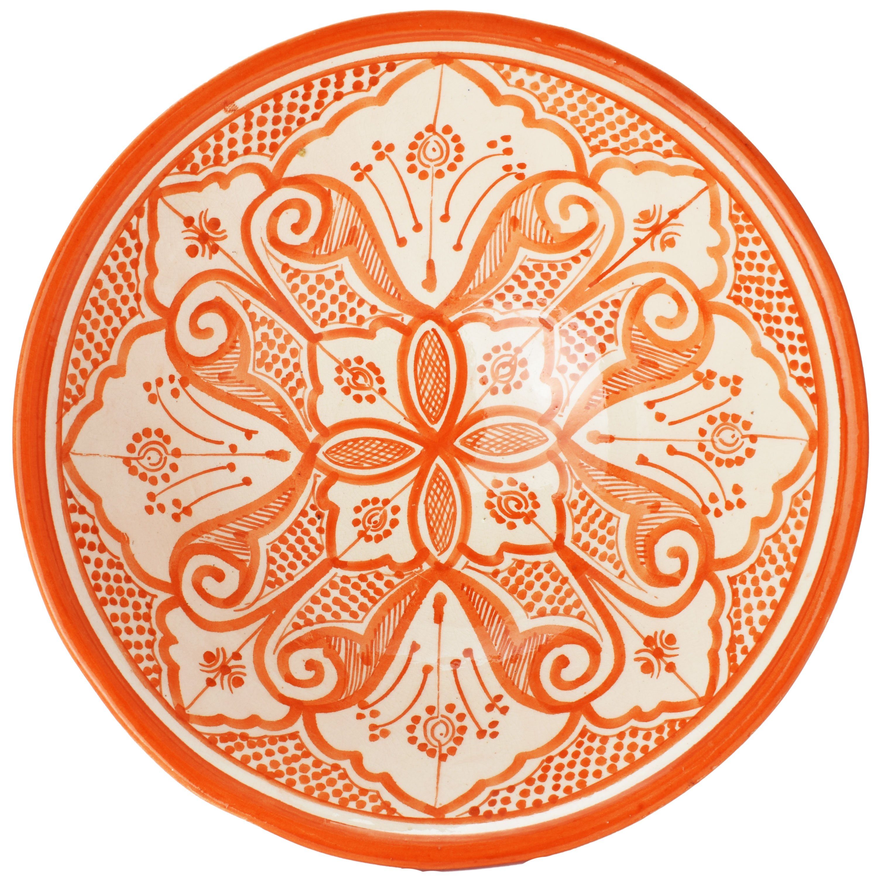 Marrakesch Orient & Mediterran Interior Snackschale Marokkanische Keramikschale Liyah aus Keramik in Weiß-Orange 25 cm, Keramik, (1-tlg), Handarbeit