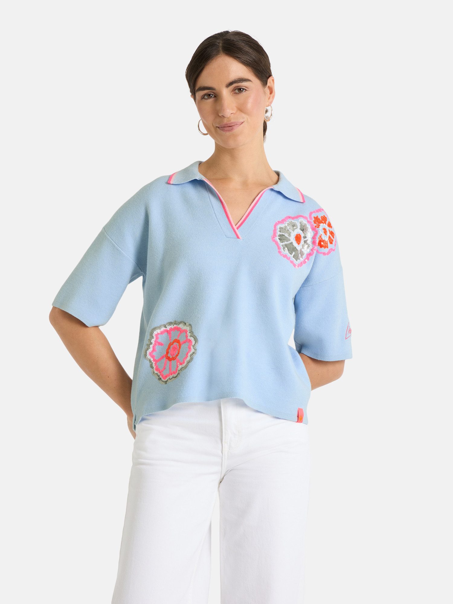 Lieblingsstück Polokragenpullover TainaL mit floraler Pailletten-Applikatio günstig online kaufen