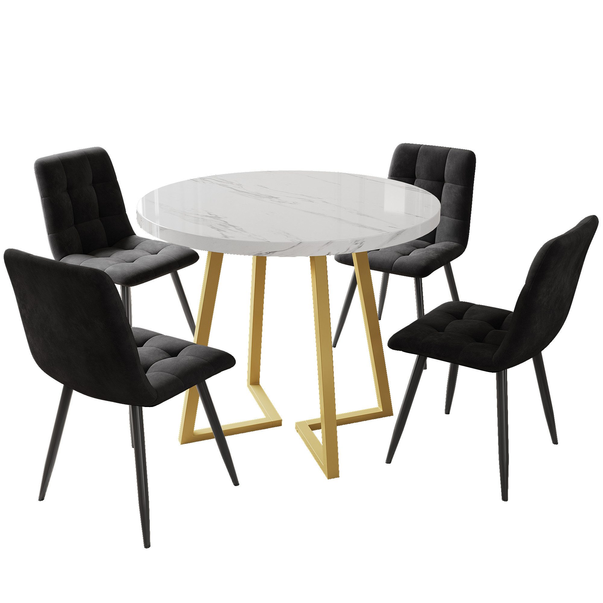 MODFU Essgruppe 1 Esstisch mit 4 Stühlen, (5tlg), mit Metallbeinen