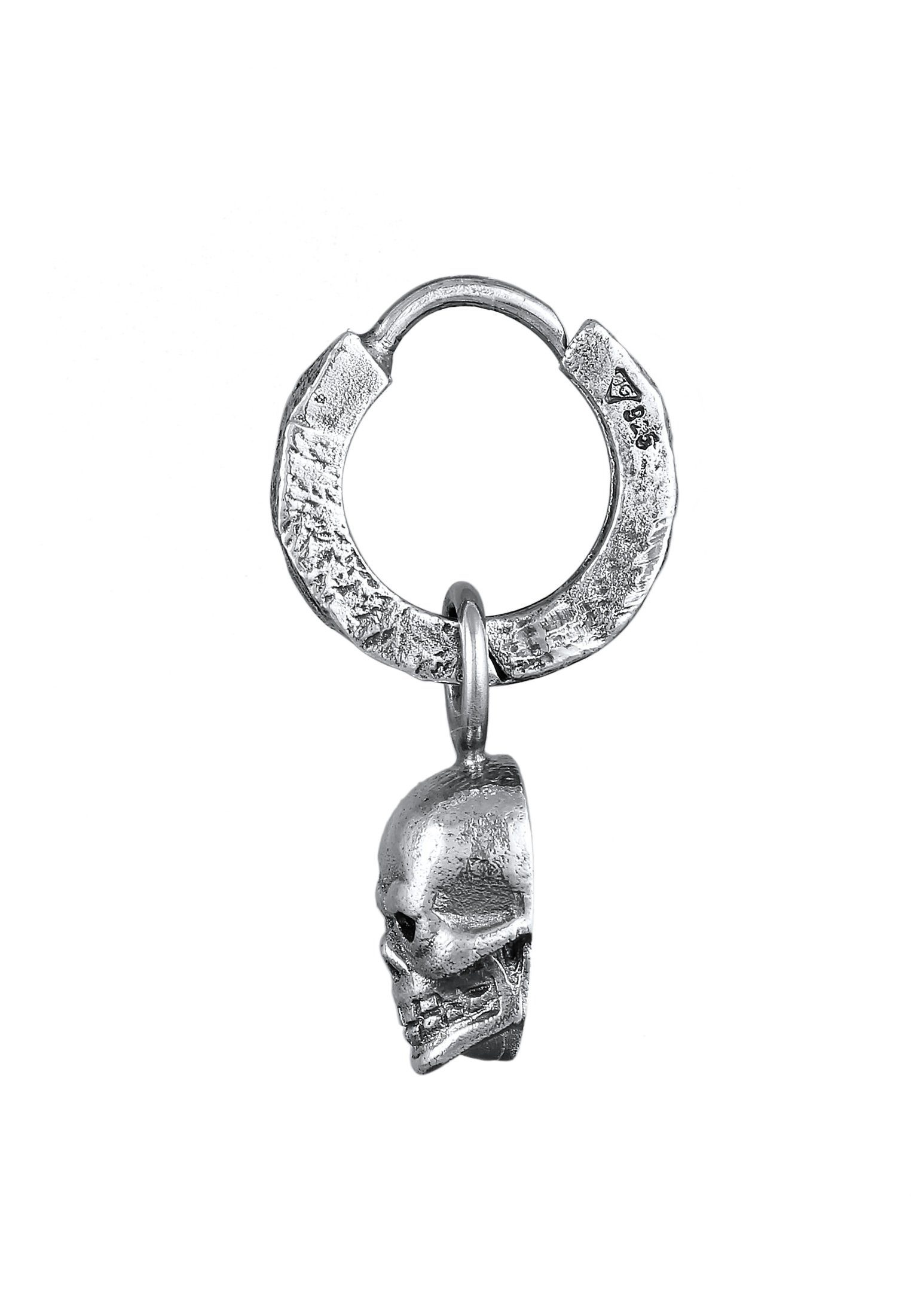 Kuzzoi Paar Creolen Herren Einzel Creole Totenkopf Anhänger 925 Silber, Totenkopf