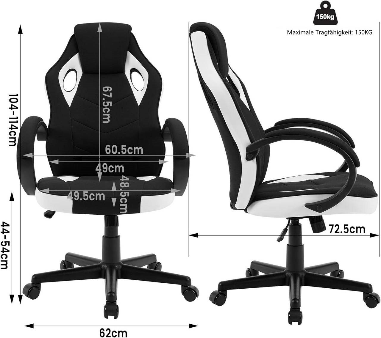 St), Gaming-Stuhl drehbar Weiß+Schwarz höhenverstellbar Woltu Bürostuhl, ergonomisch (1