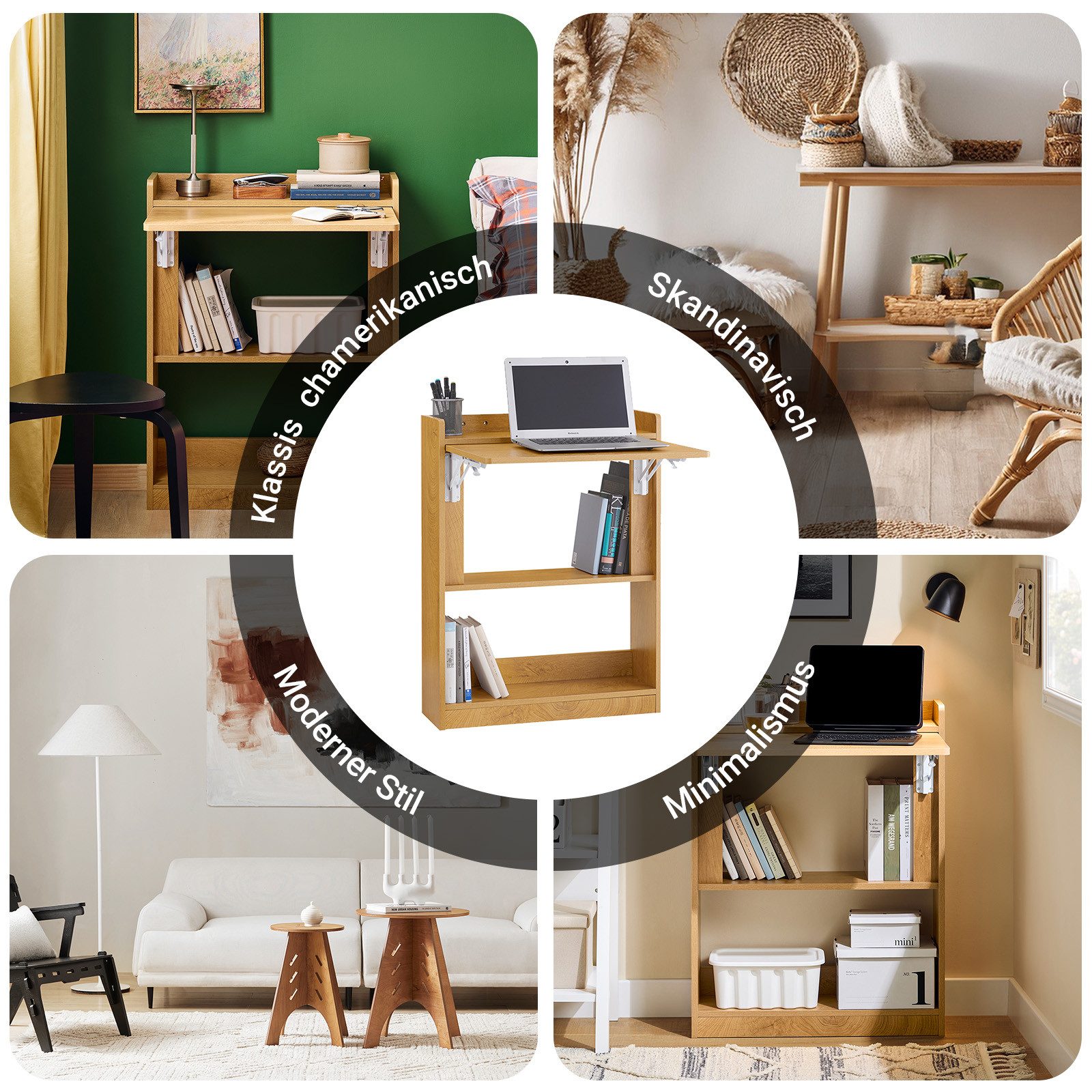 SoBuy Regal-Schreibtisch FWT92, Klapptisch Schreibtisch klein mit Regal, Gaming Tisch, Nähtisch, Computertisch klein, Küchentisch Laptoptisch für Home Office, K – Bild 4 von 5