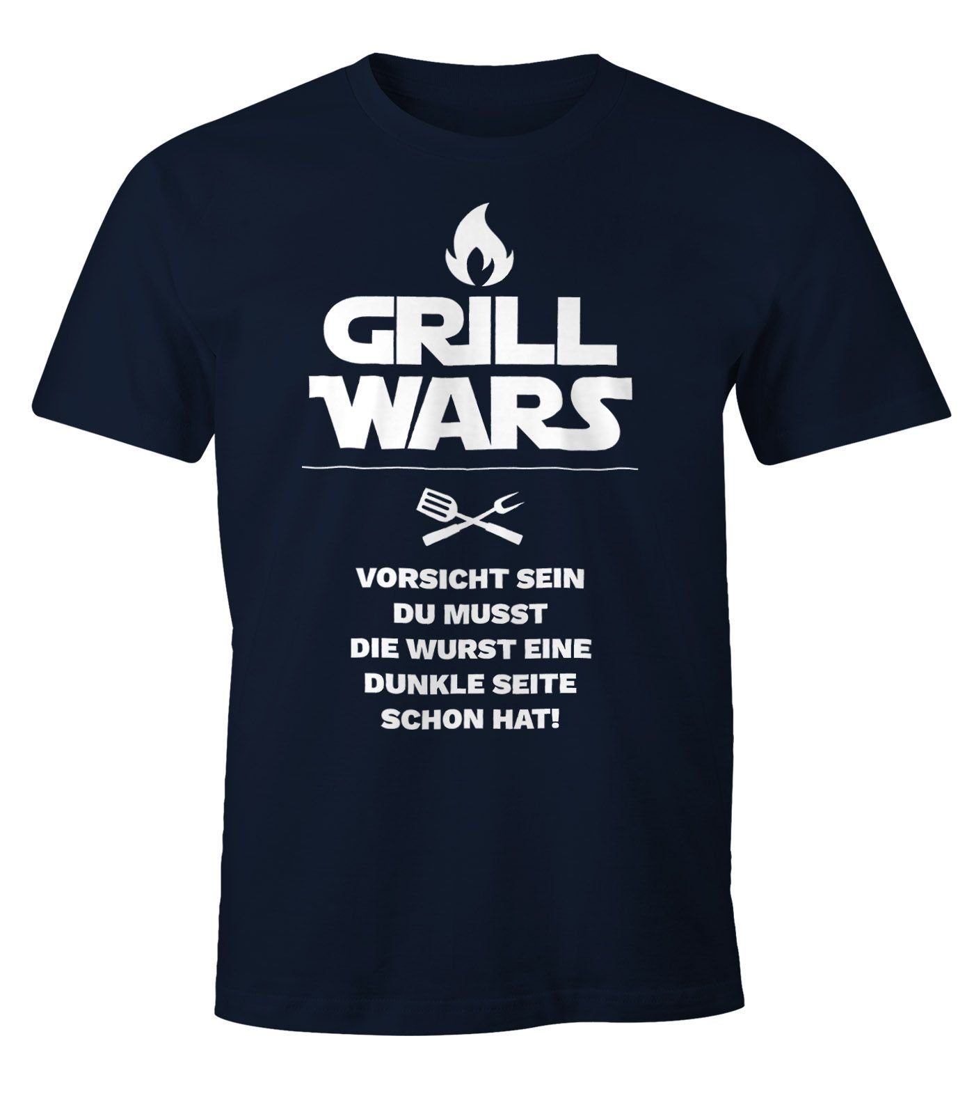 MoonWorks Print-Shirt Herren T-Shirt Grill Wars mit Spruch Fun-Shirt Moonworks® mit Print navy