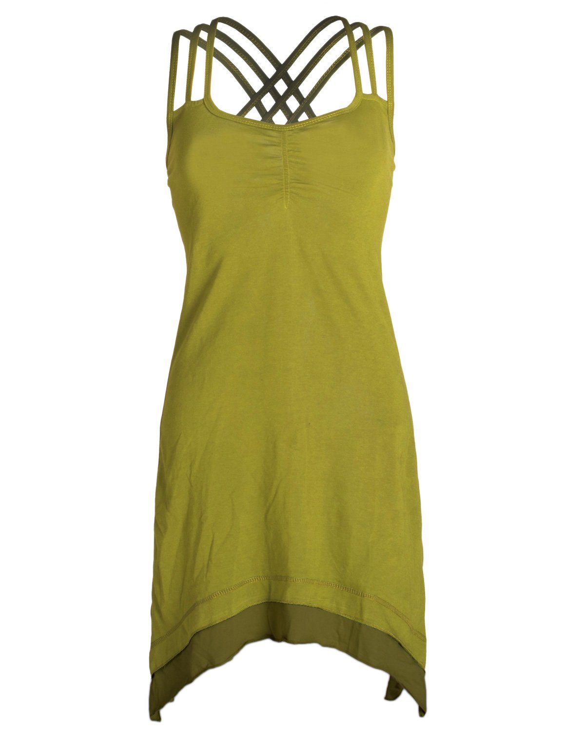 Vishes Sommerkleid Lagenlook Trägerkleid Organic Cotton mit Zipfeln Elfen, Hippie, Boho Style hellgrün