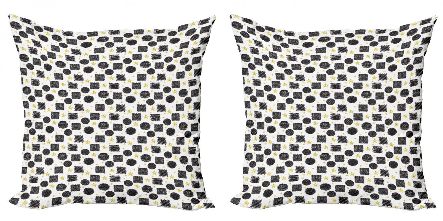 Kissenbezüge Abakuhaus Modern (2 Schwarz Scribble und Gelb Stück), Accent Art Doppelseitiger Digitaldruck,