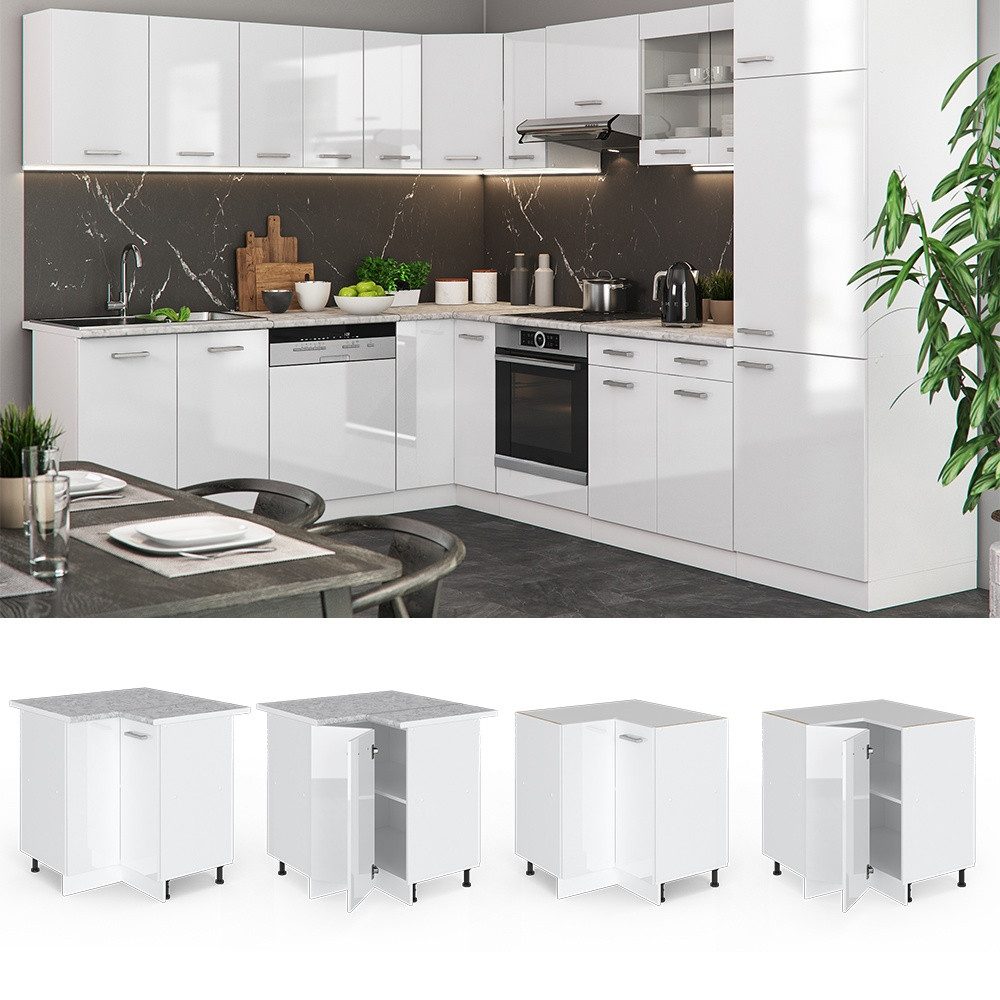 Vicco Eckunterschrank R-Line, Weiß Hochglanz/Weiß, 75.6 cm ohne Arbeitsplatte (1-St)