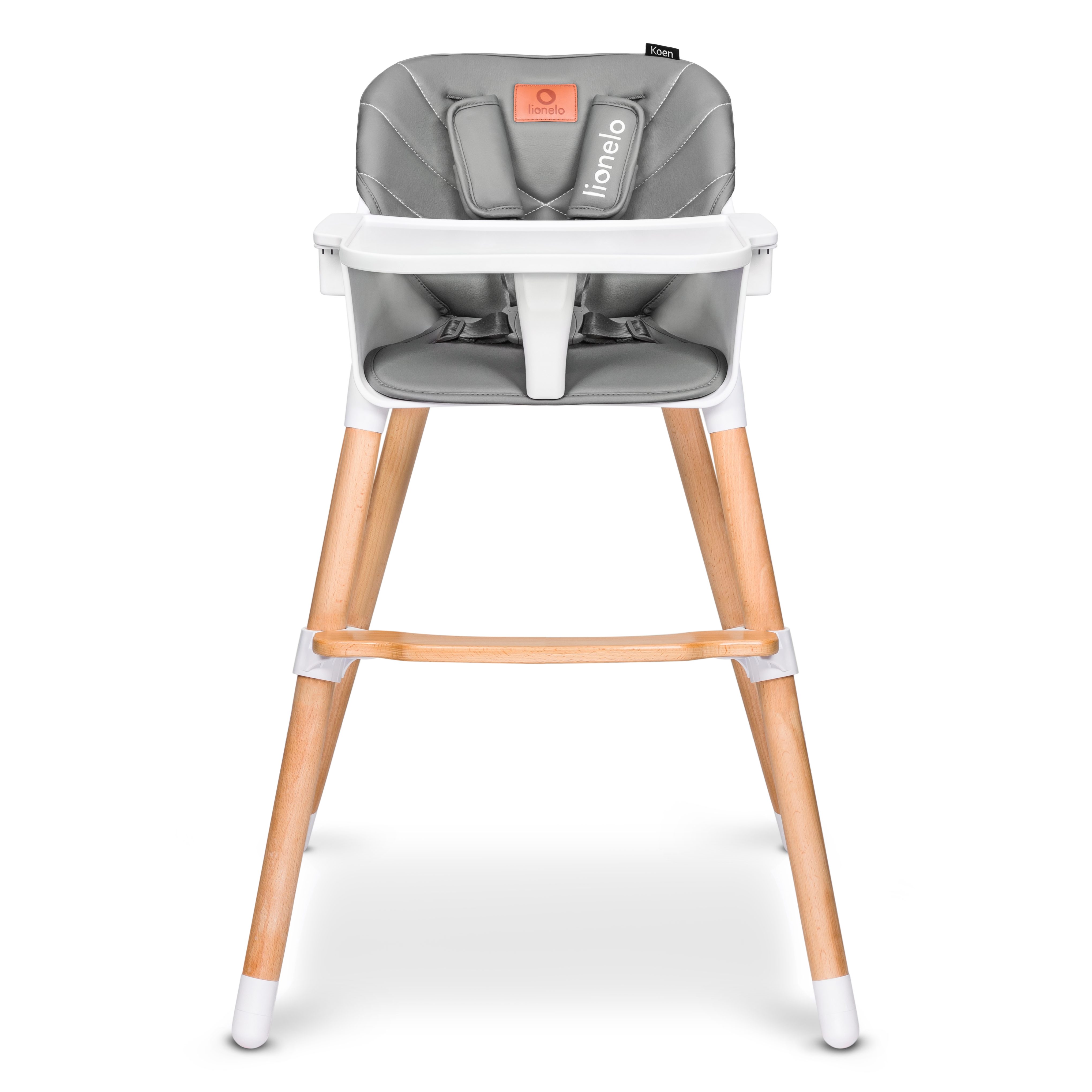 lionelo Hochstuhl Koen (TOP), 2in 1: Babyhochstuhl + Stuhl, skandinavisches Design, Buchenholz und ABS-Kunststoff, bis zu 40 kg, Anti – Rutsch, Fußstütze, Tablett Grey-Stone