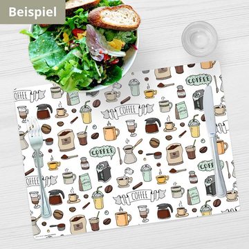 Platzset, Tischset, Platzset abwaschbar - Kaffee Doodles, cover-your-desk.de, (aus erstklassigem Vinyl (Kunststoff – BPA-frei), 4-St., 44 x 32 cm - rutschfeste Tischdekoration), Made in Germany