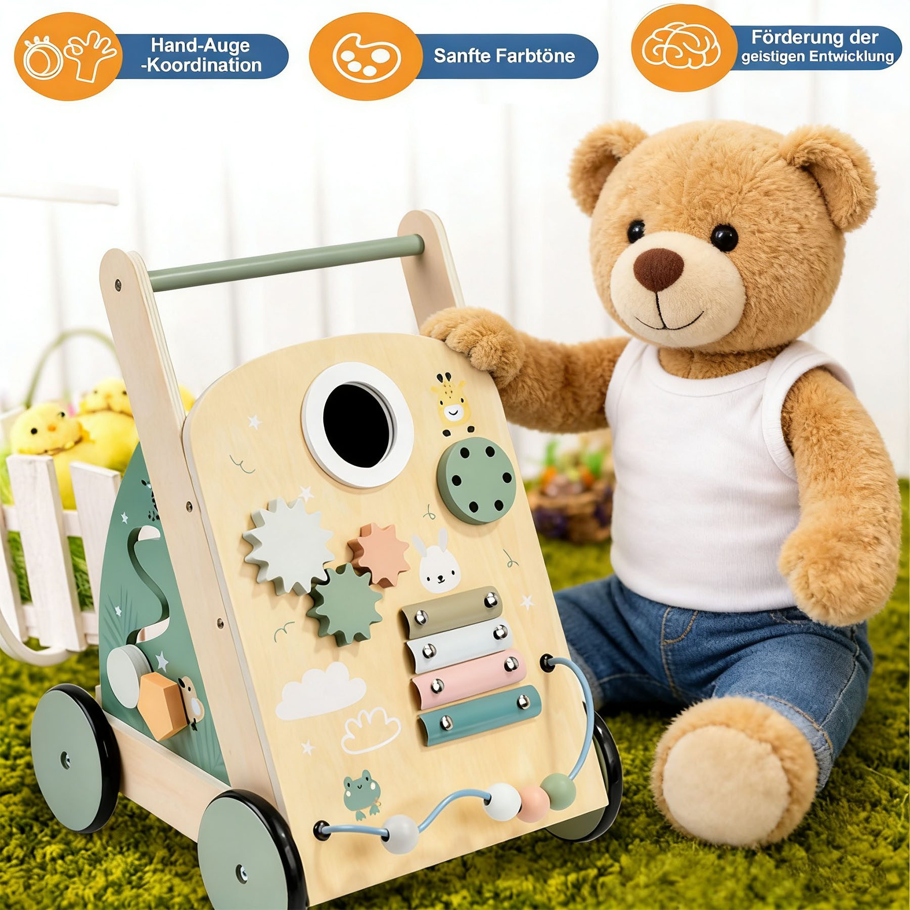 Keyura Lauflernhilfe Baby Lauflernwagen Holz mit Rädern,Montessori Lauflern günstig online kaufen