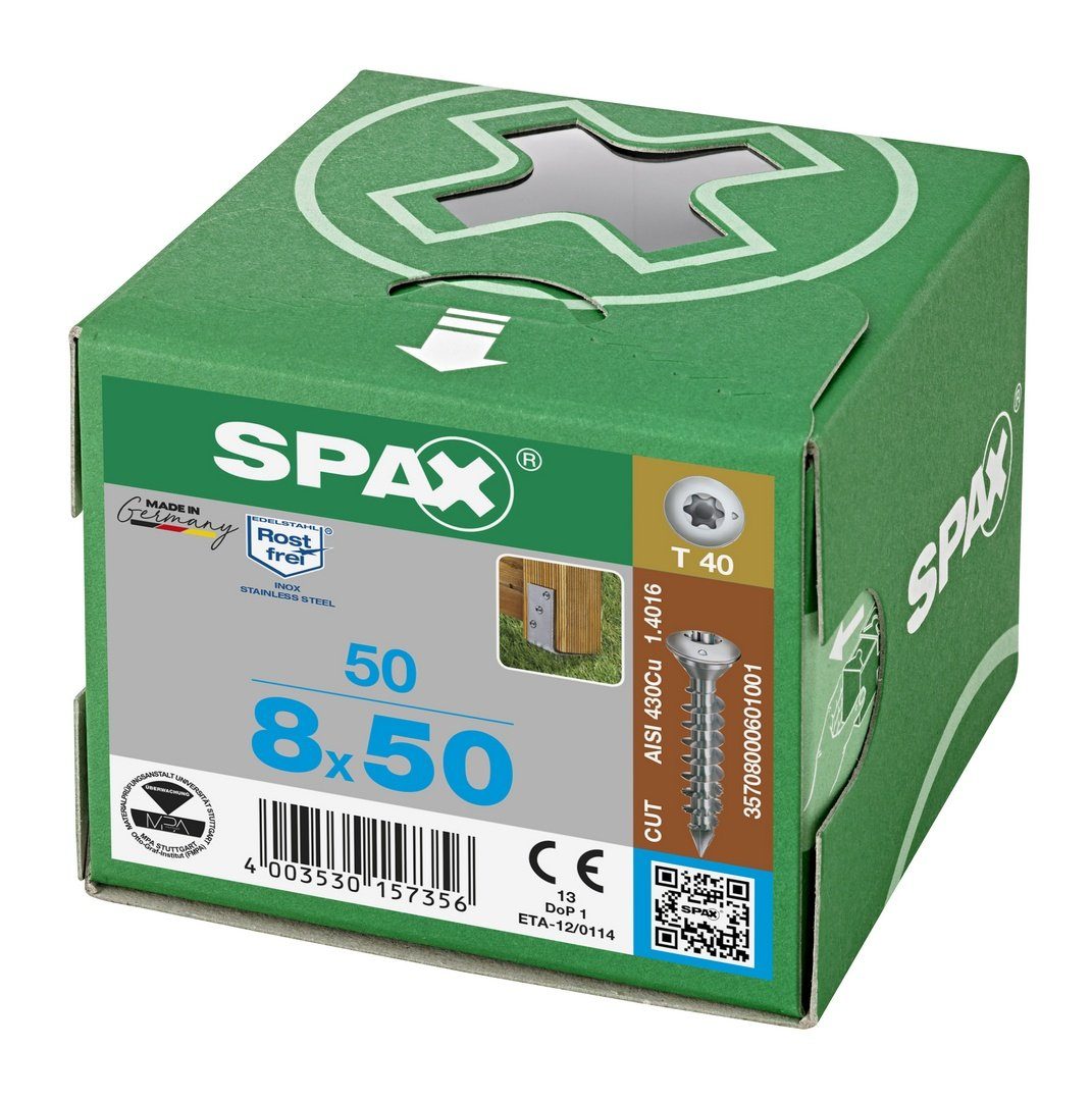 SPAX mm A1, 8x50 (Edelstahl Spanplattenschraube Pfostenschraube, St), 50
