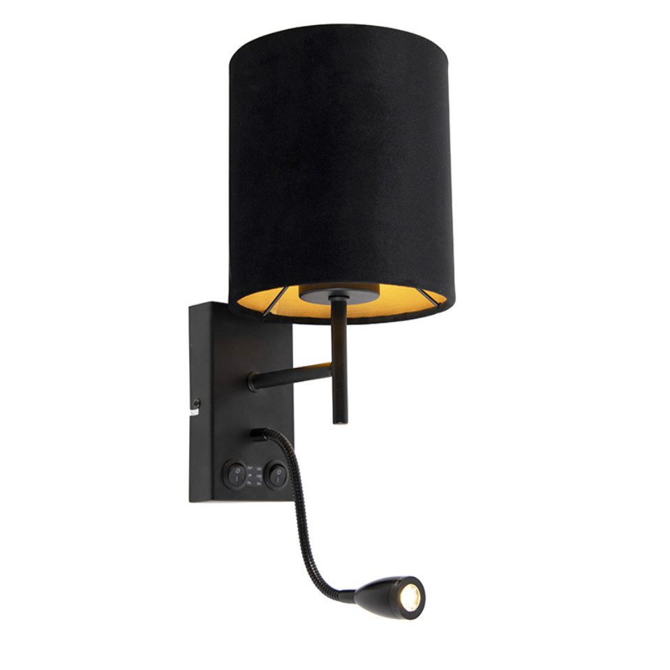 Qazqa LED Leselampe Stacca, Dimmbar, LED wechselbar, Extra-Warmweiß, QAZQA Lese­leuchte, e27, Schwarz, Stahl, Modern