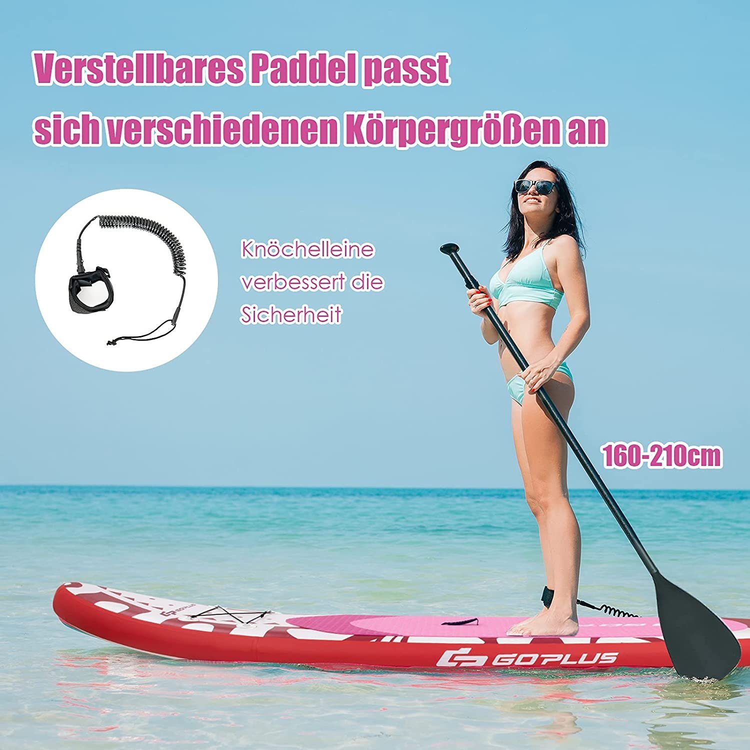 150 kg KOMFOTTEU bis Aufblasbare SUP-Board Paddle Board, rosa Belastbar