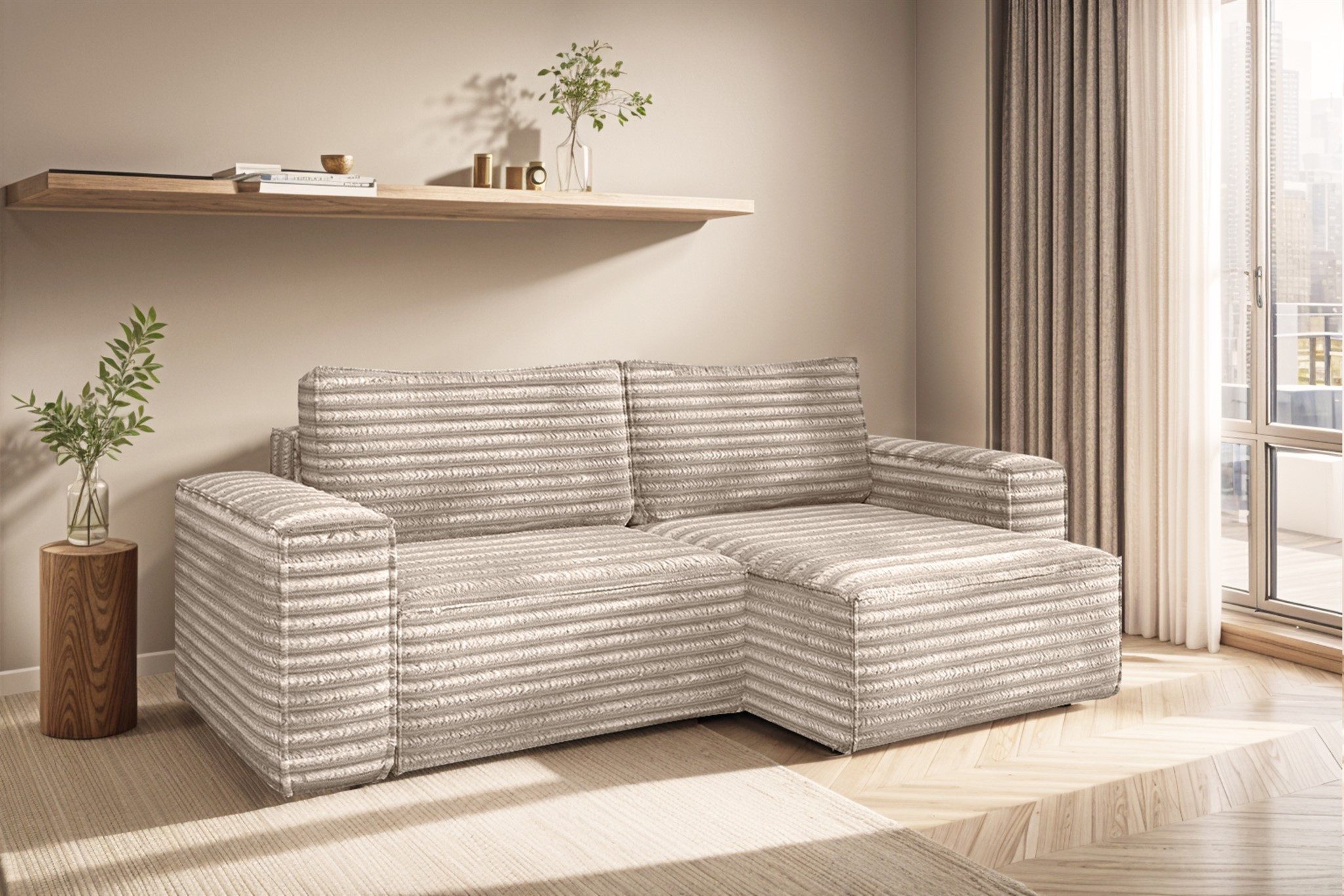 Fun Möbel Ecksofa Schlafsofa MADLEN Velourstoff Velo, Ottomane Links oder Rechts, inkl. Bettkasten
