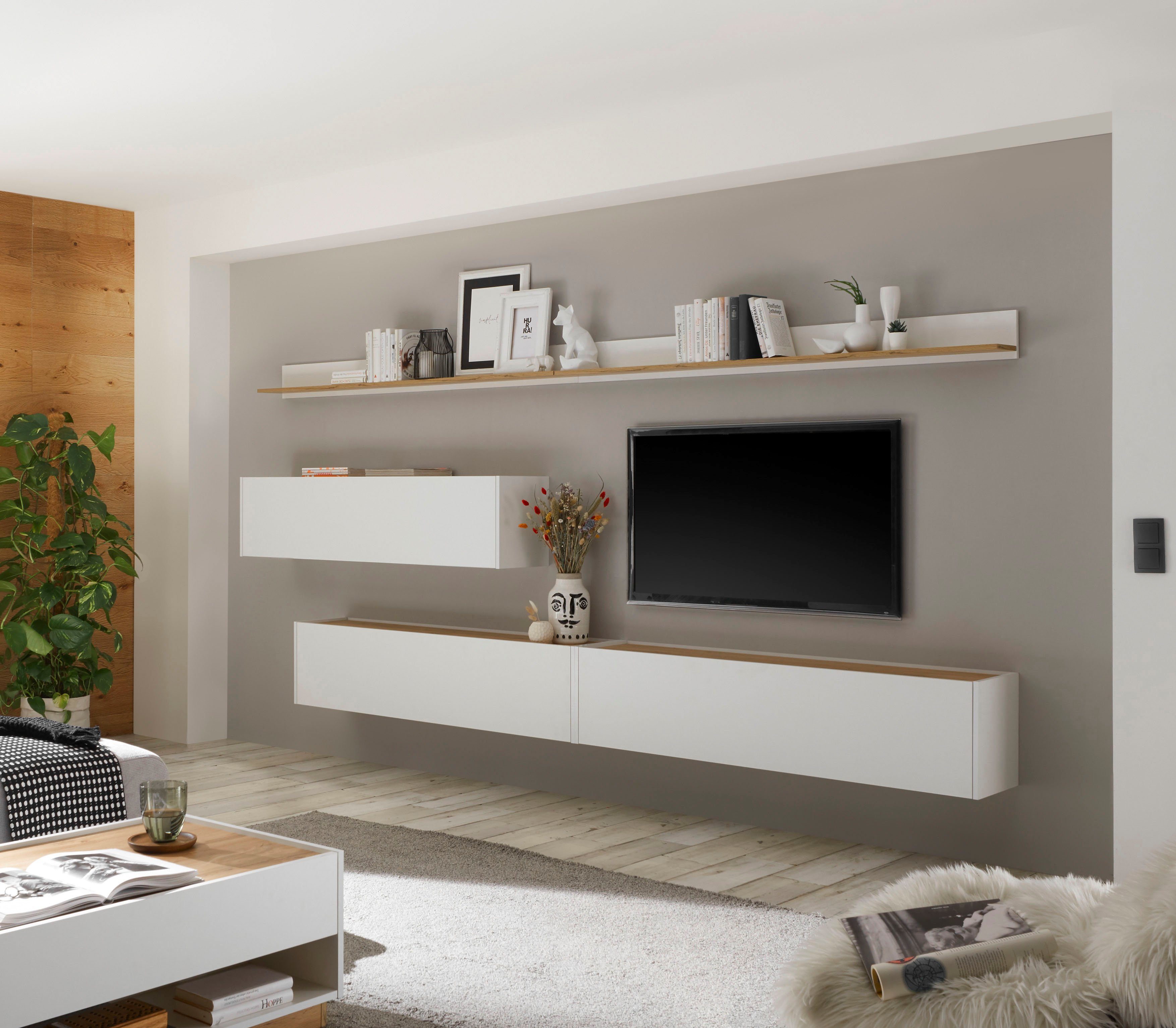 Home affaire Wohnwand City/Giron, moderne Anbauwand, Komplettset in vielen Farben verfügbar, (Set, 5-St), enthält drei Hängeschränke & zwei Wandboards
