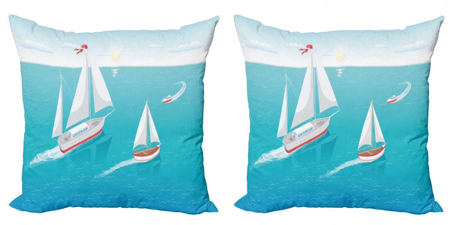 Kissenbezüge Modern Accent Doppelseitiger Digitaldruck, Abakuhaus (2 Stück), blau Wasser Segelboote und Sonne