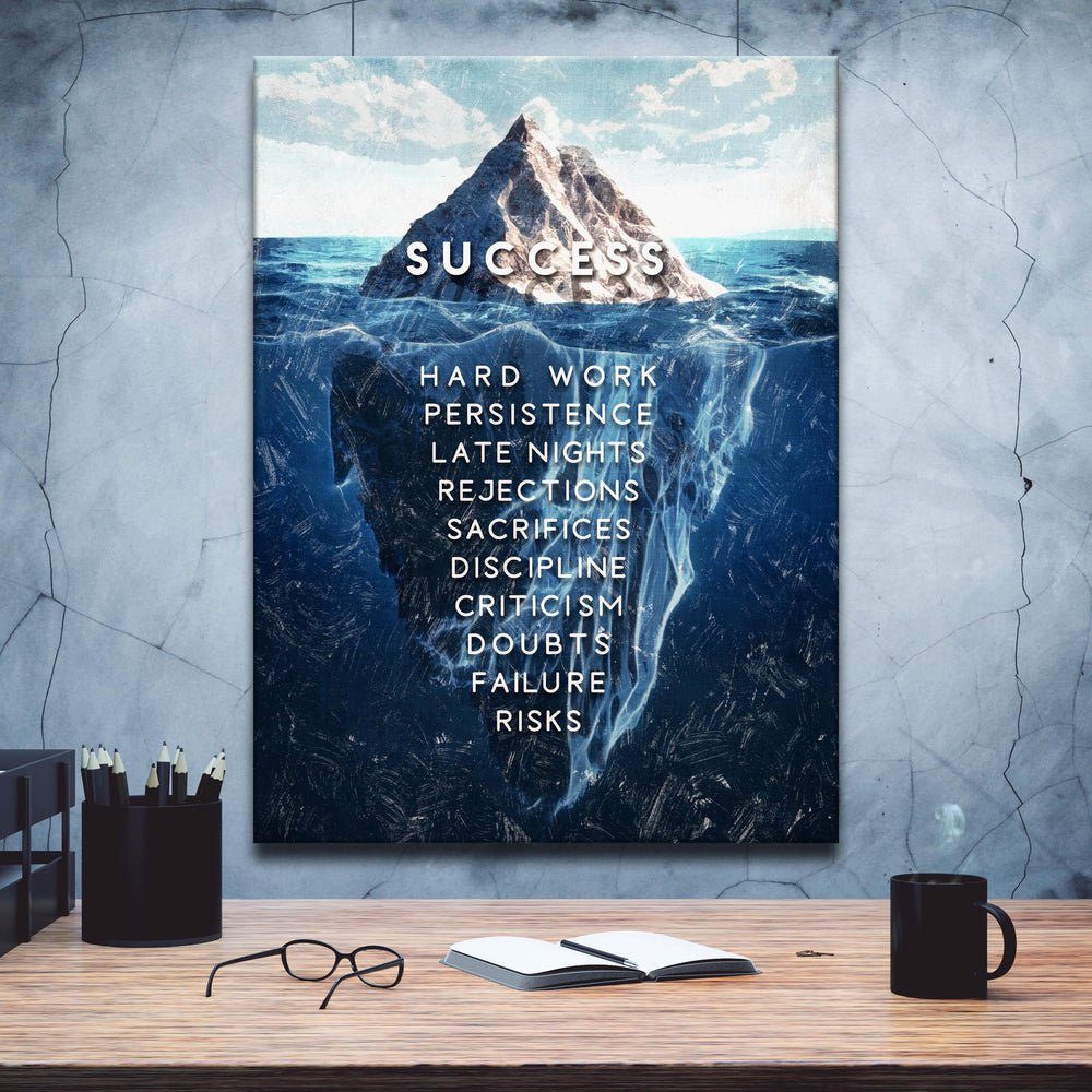 Motivation Mindset xxl Erfolgs Rahmen schwarzer des Leinwandbild, Eisberg Leinwandbild Englisch, mit DOTCOMCANVAS® Büro Motiv