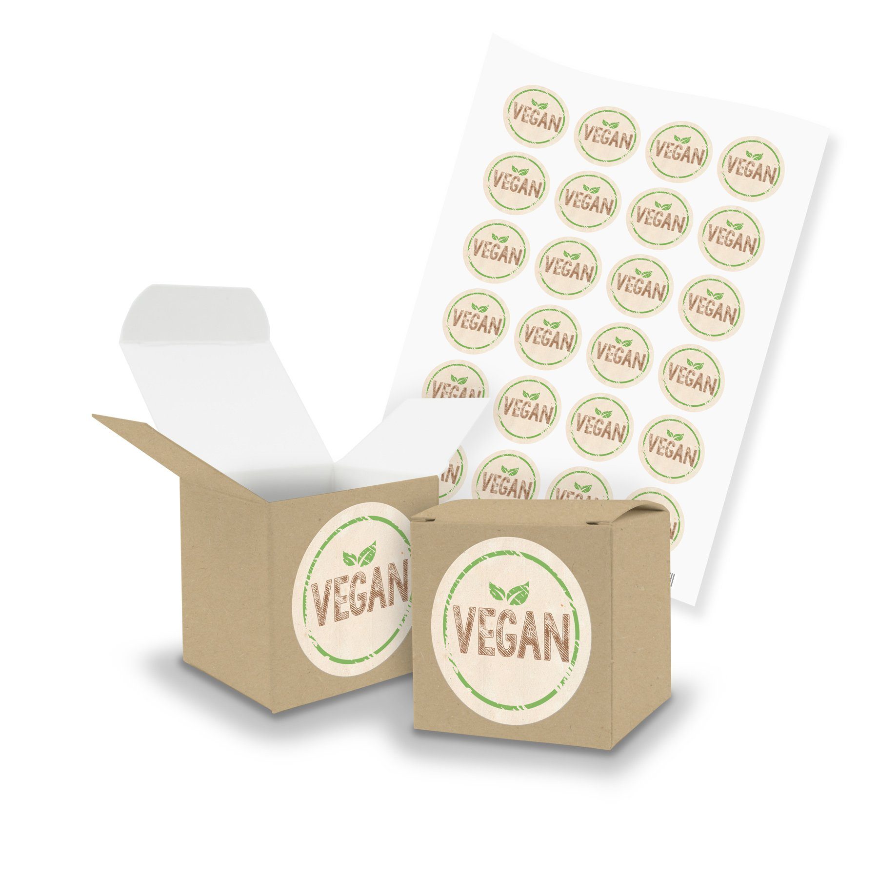 Geschenkpapier 5cm itenga (Motiv112) Sticker SET + braun Würfel itenga 24x "Vegan"