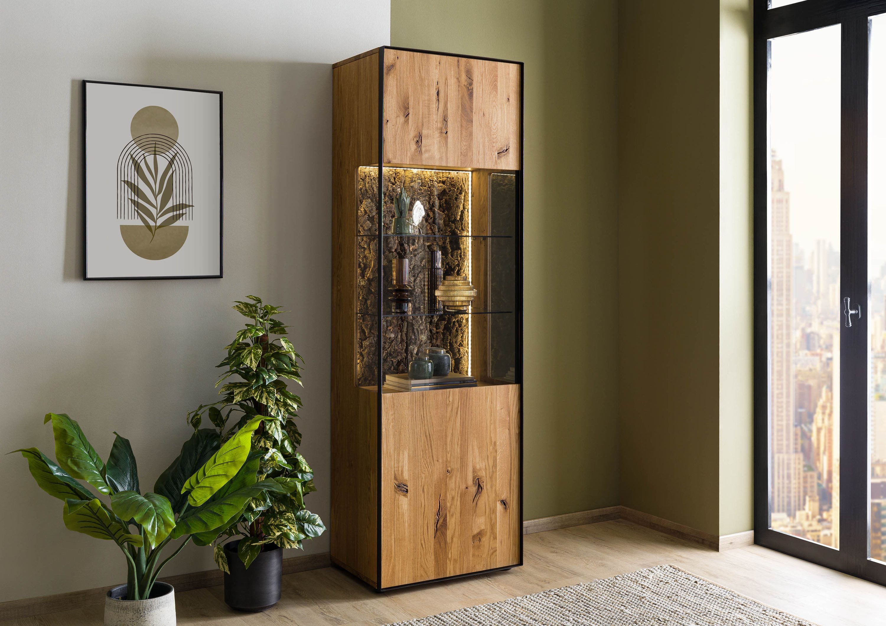 Massivmoebel24 Standvitrine (Wildeiche 65x45x201 natur geölt STARNBERG #09) günstig online kaufen