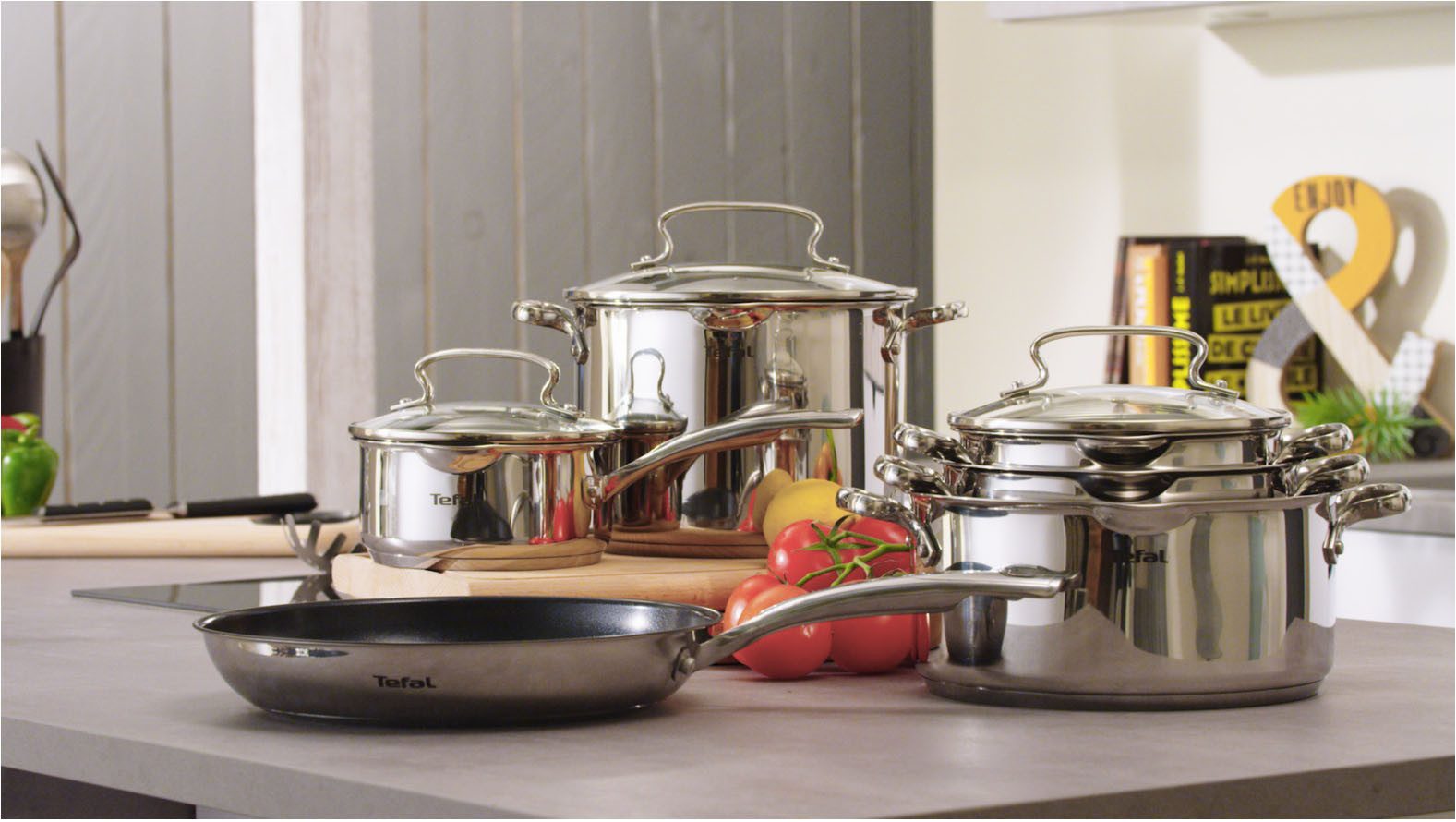 Tefal Pfannen-Set Duetto+, langlebige Antihaftversiegelung, Thermo-Signal, Edelstahl (Set, 3-tlg., 3x Bratpfannen Ø 20/24/28 cm), Edelstahl-Griff, Induktionspfanne, für aller Herdarten geeignet,G732S3