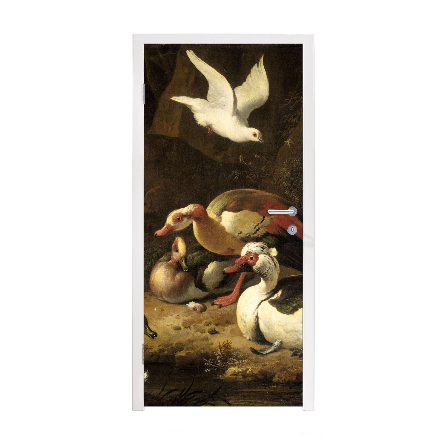 MuchoWow Türtapete Enten - Gemälde von Melchior d'Hondecoeter, Matt, bedruckt, (1 St), Fototapete für Tür, Türaufkleber, 75x205 cm