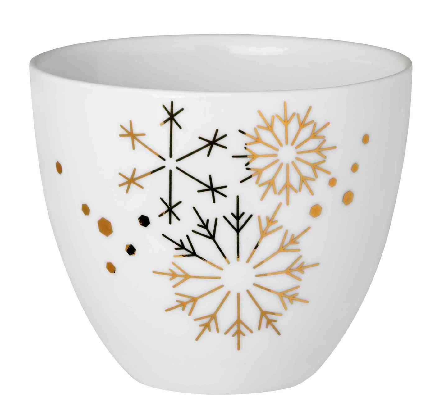 Porzellan Teelichthalter Porzellanlicht Schneeflocken gold H6,5cm Design Gold weiß Räder