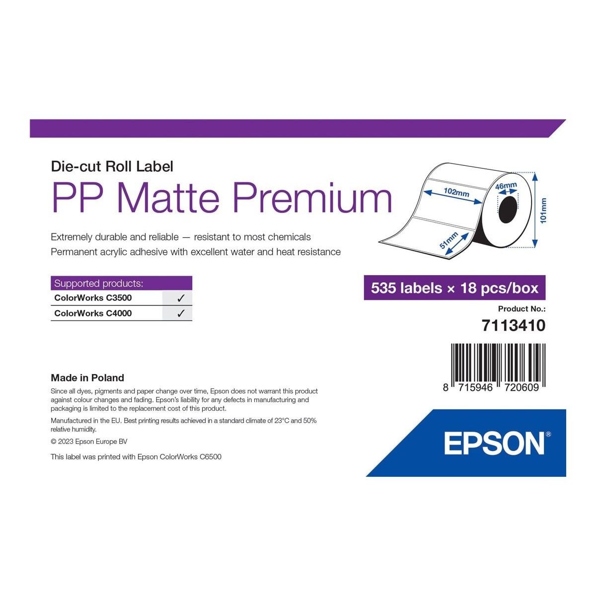 Epson Beschriftungsband 7113410 selbstklebende Druckeretiketten weiß