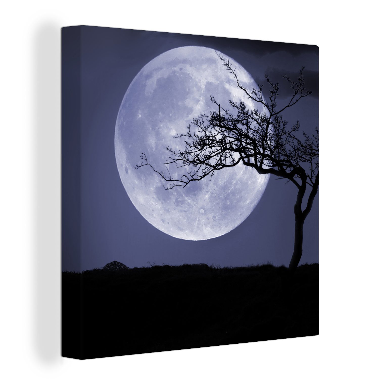 Leinwandbild Schlafzimmer - St), - Bilder Baum für (1 Mond Wohnzimmer OneMillionCanvasses® Leinwand Schwarz,