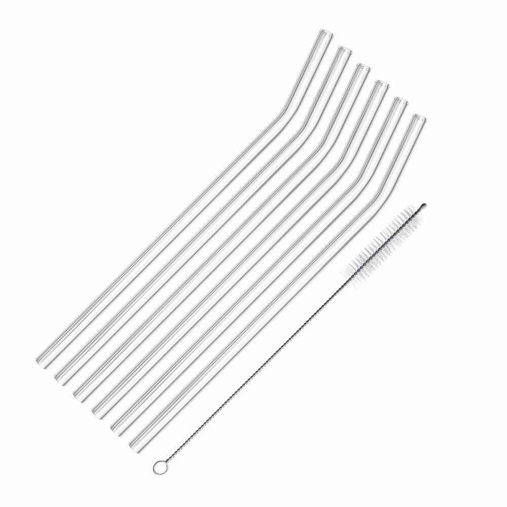 WESTMARK Trinkhalme 6 Glas-Trinkhalme, gebogen, inkl. 1 Reinigungsbürstchen, transparent