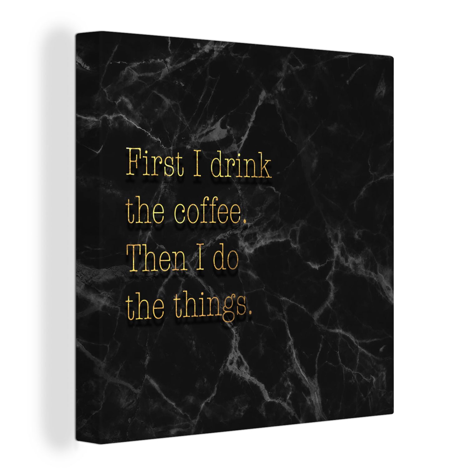 OneMillionCanvasses® Leinwandbild Zitate - Kaffee - Gold - Marmor, (1 St), Leinwand Bilder für Wohnzimmer Schlafzimmer