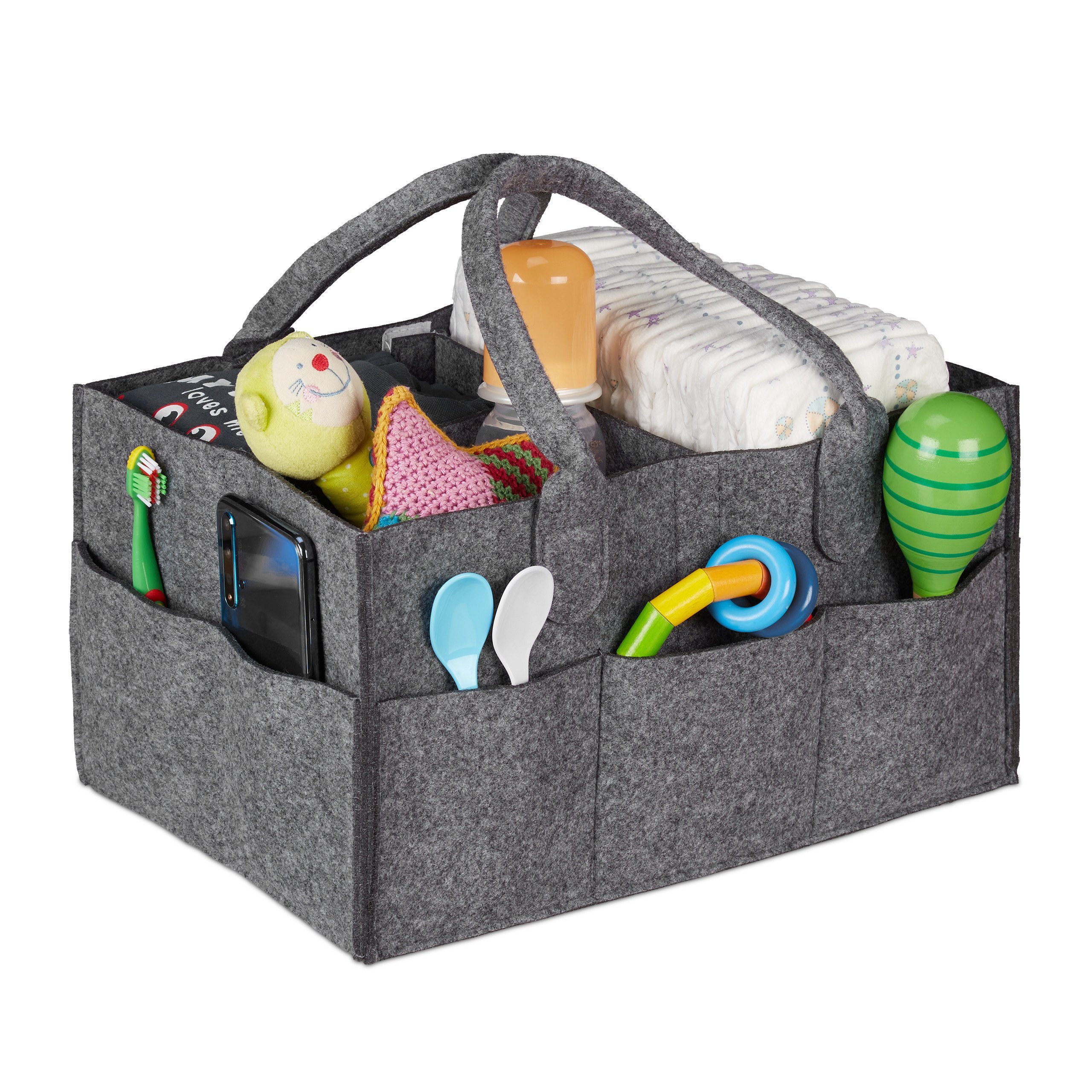 relaxdays Wickeltasche Baby Windel Caddy Filz, Dunkelgrau