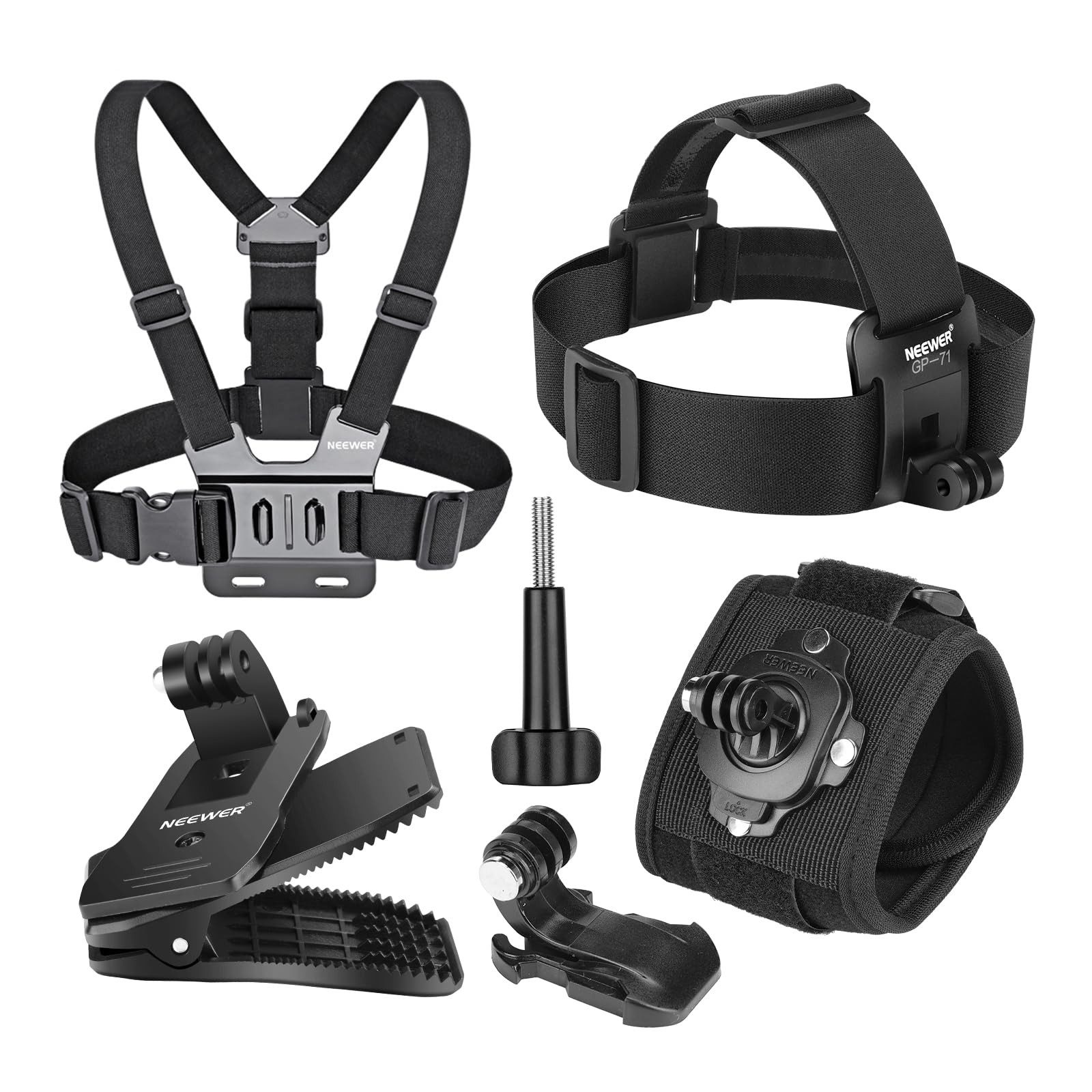 Neewer Kamerazubehör-Set GP-75 Zubehör Set für GoPro Hero Insta360 DJI AKASO Action Kamera, Kopfgurt Halterung, Brustgurt, Rucksack Clips Halter, Handgelenkriemen