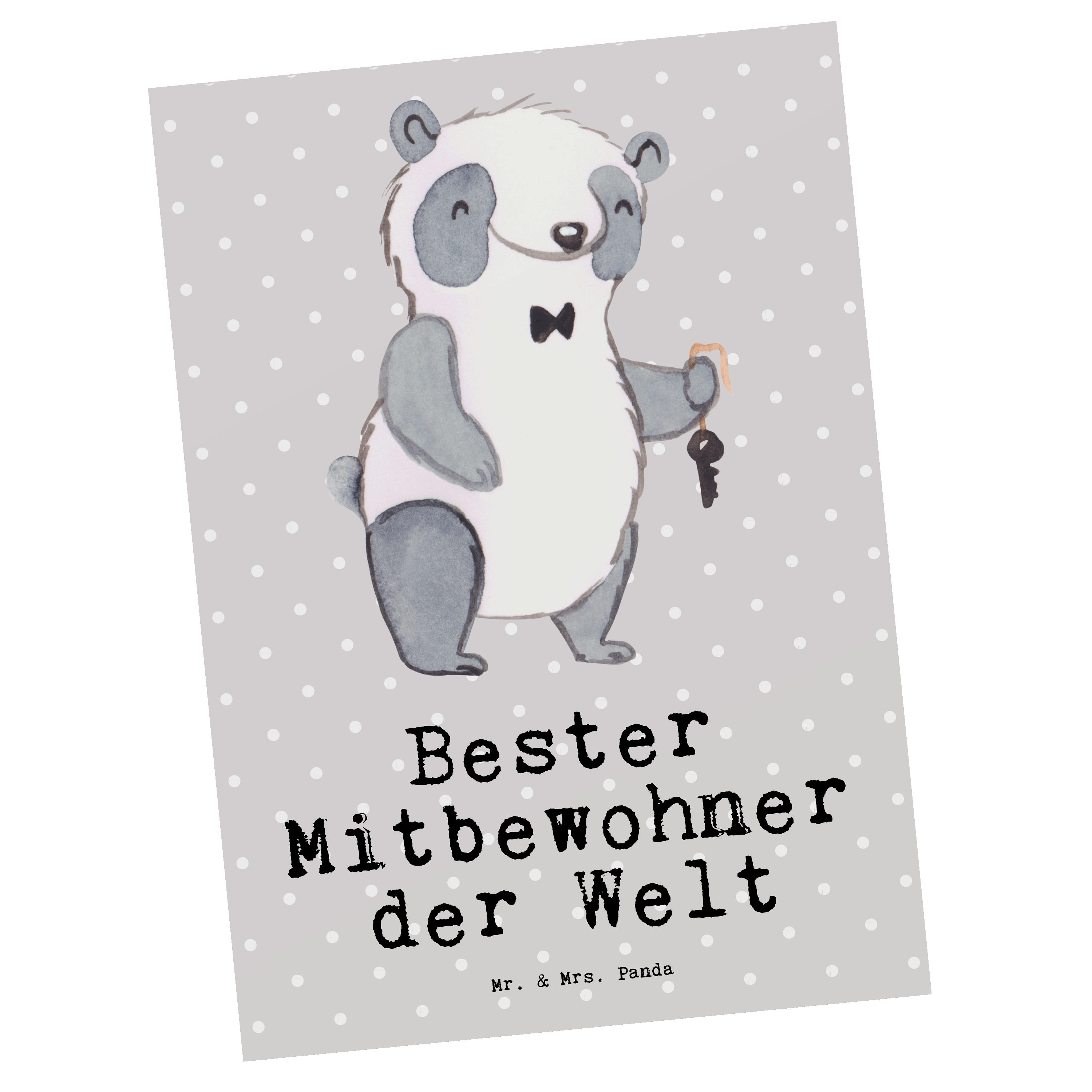 Mr. & Mrs. Panda Postkarte Panda Bester Mitbewohner der Welt - Grau Pastell - Geschenk, WG-Bewoh
