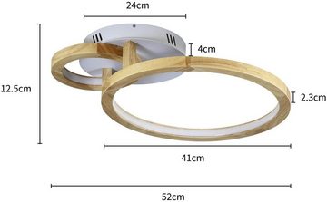 ZMH LED Deckenleuchte Holz Ring für Schlafzimmer Esszimmer Küche Deckenlampe, LED fest integriert, Dimmbar