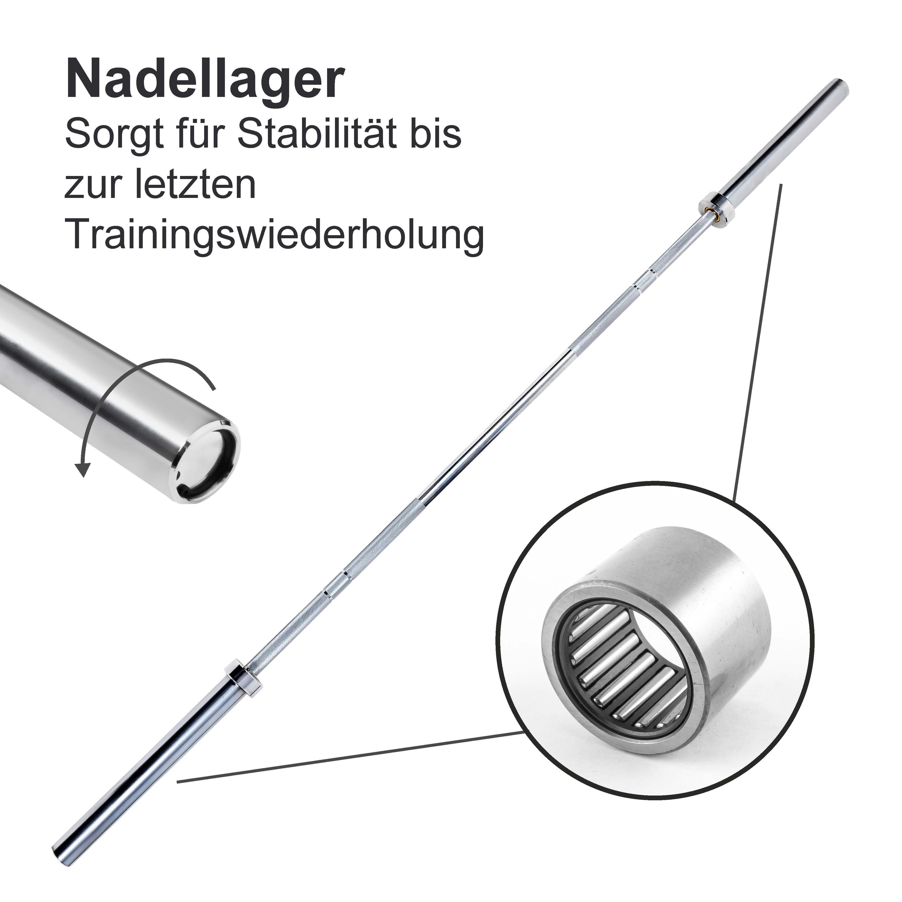 220 Kugellager wuuhoo 30mm I cm, mm Griff 50mm bis Boris olympische Hantelstange Stahl, Langhantelstange I und 450kg verchromt Eigengewicht 50 silber Rollen I hochlegierter gerändelter 20kg Aufnahme 220cm Langhantelstange