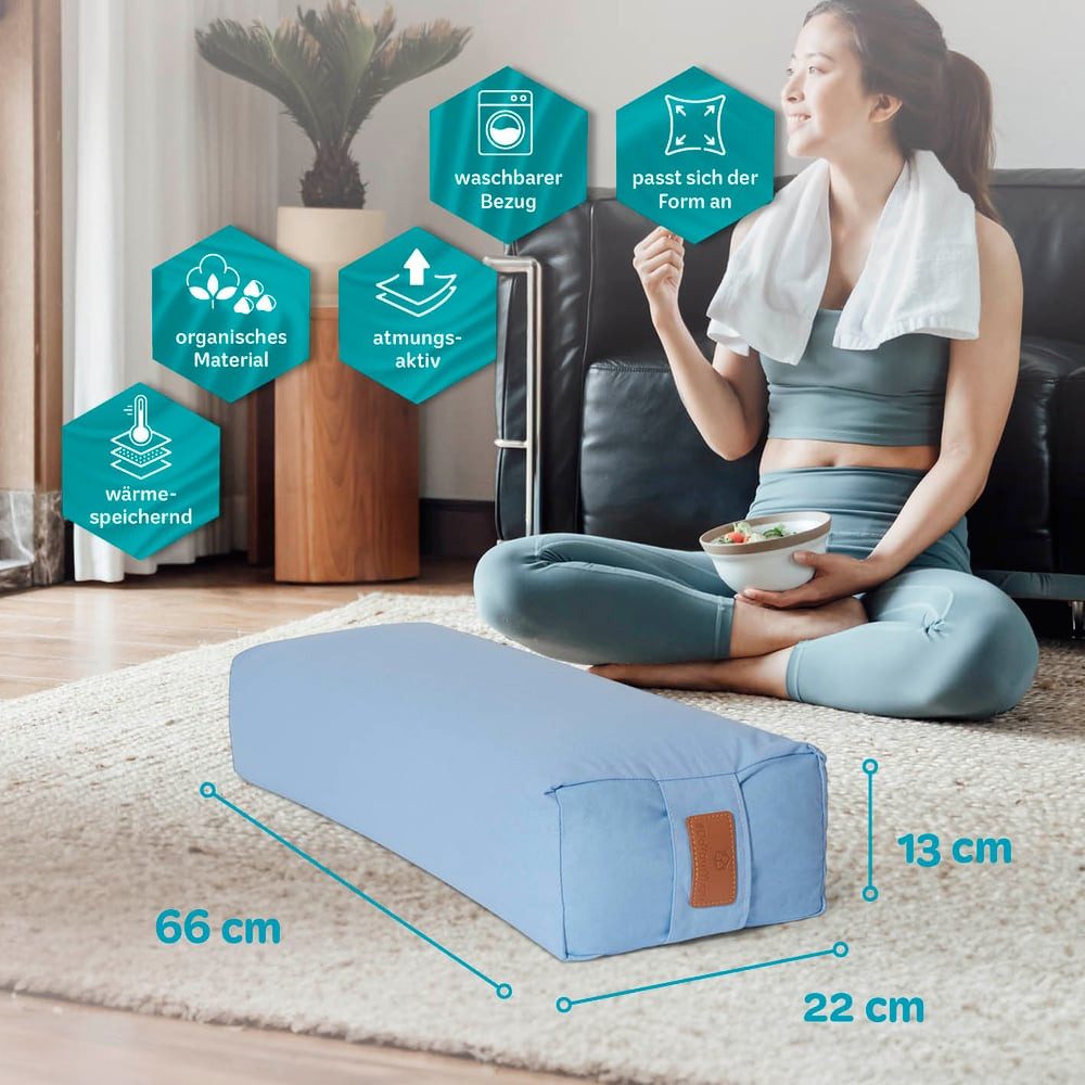 #DoYourYoga Yogakissen Yoga Bolster Paravati, gefüllt mit Bio-Buchweizenschalen,Yogakissen 67x22x13cm