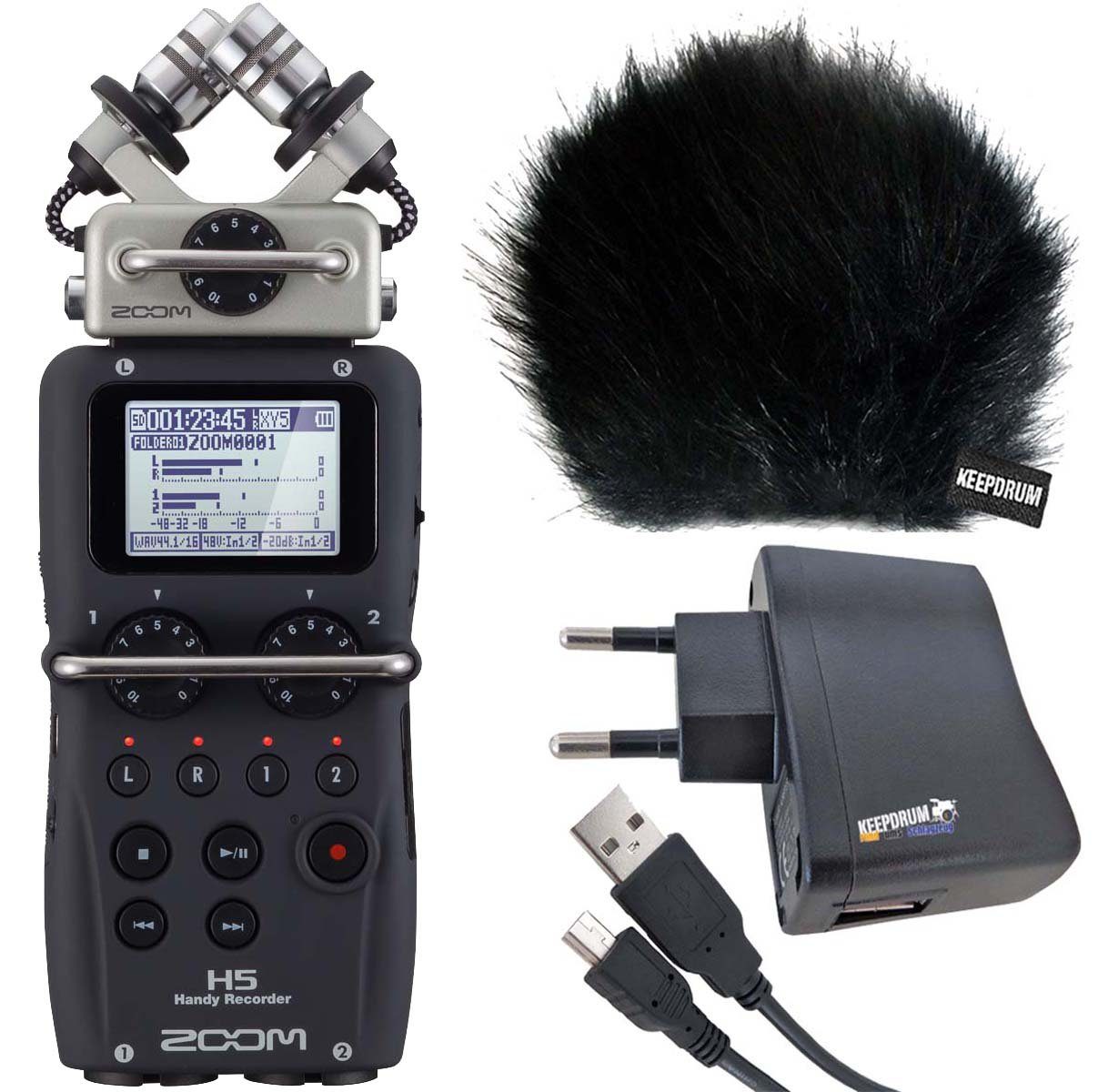 Zoom Audio H5 Recorder Digitales Aufnahmegerät (mit keepdrum Zubehör Set)
