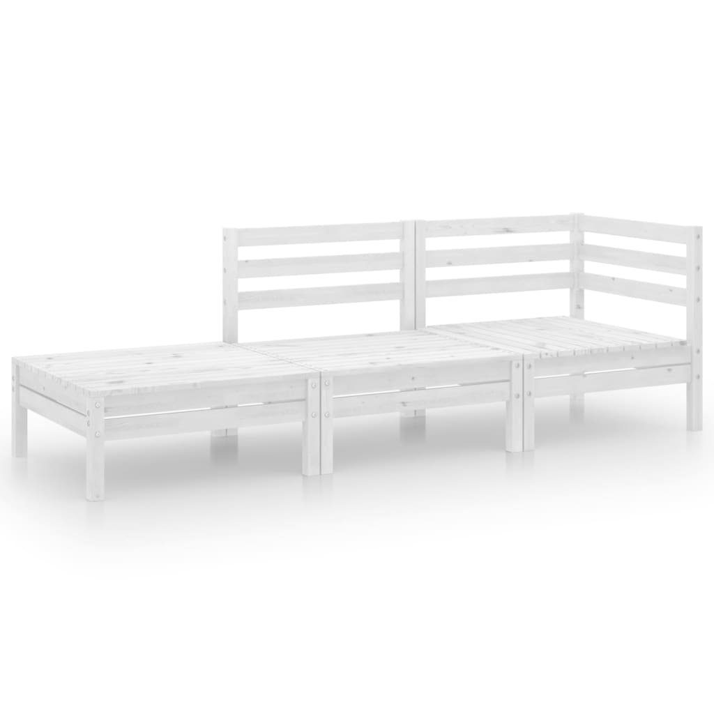 vidaXL Gartenlounge-Set 3-tlg. Garten-Lounge-Set Weiß Massivholz Kiefer, (1-tlg)
