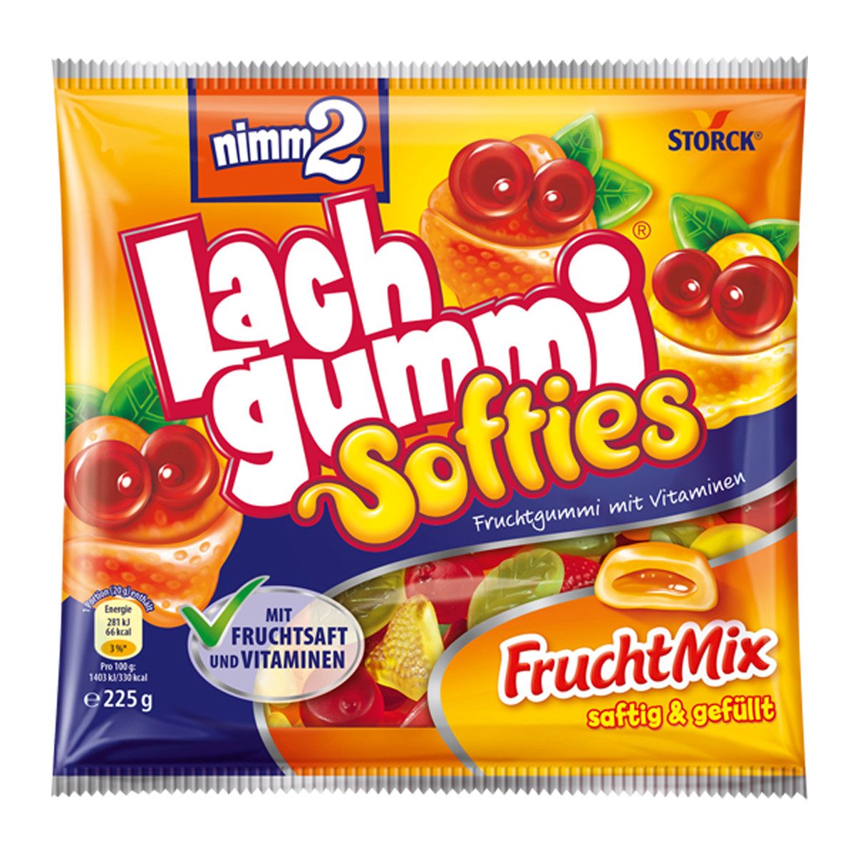 NIMM2 Süßigkeit, Storck nimm2 Lachgummi softies Fruchtgummi mit Vitaminen 225g