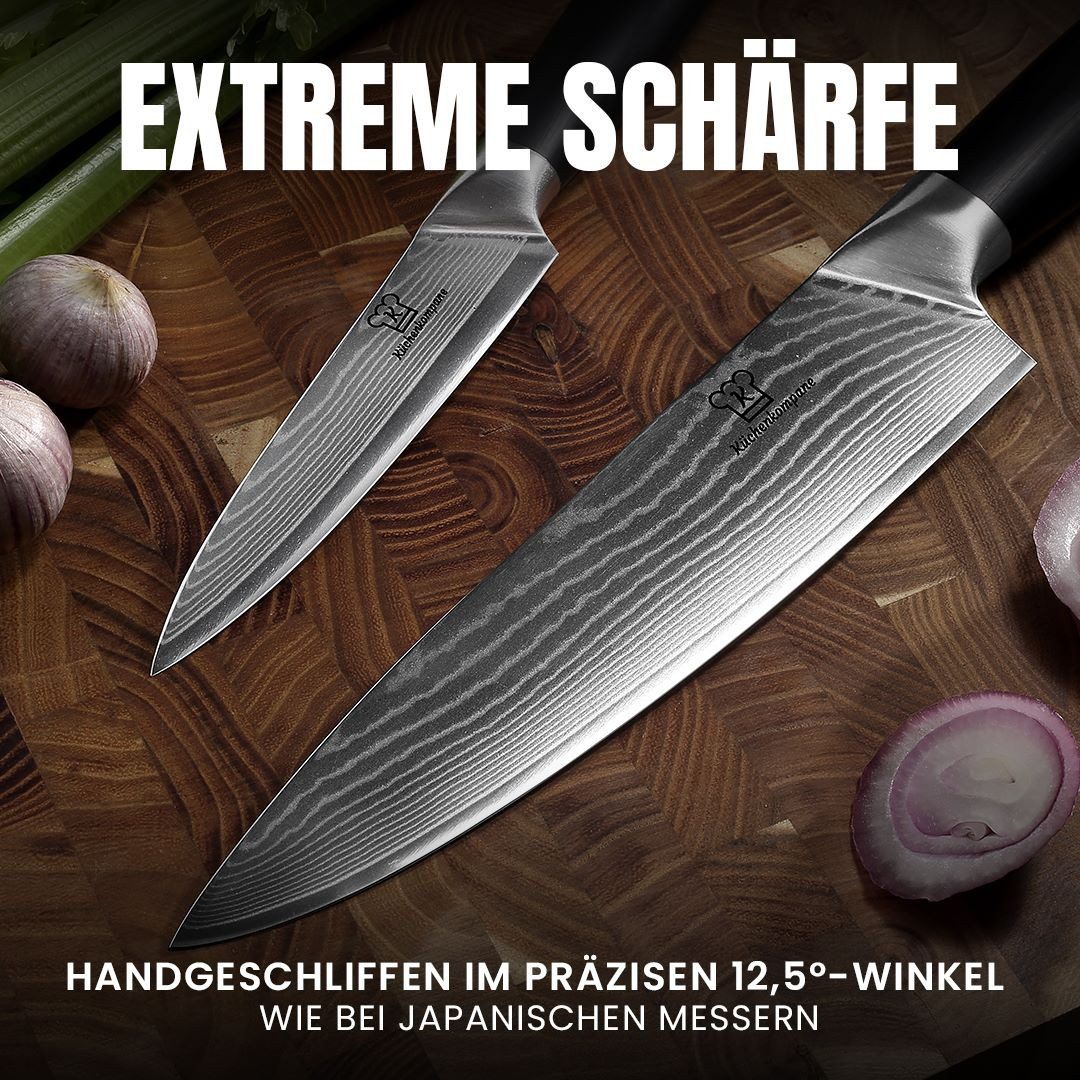 Küchenkompane Messer-Set Küchenkompane 3-tlg. Damast-Messerset Okami inkl. Chefmesser (3-tlg), 3-teiliges Set, 67 Lagen Damaststahl, 62 HRC, Edelstahlgriff – Bild 5 von 5